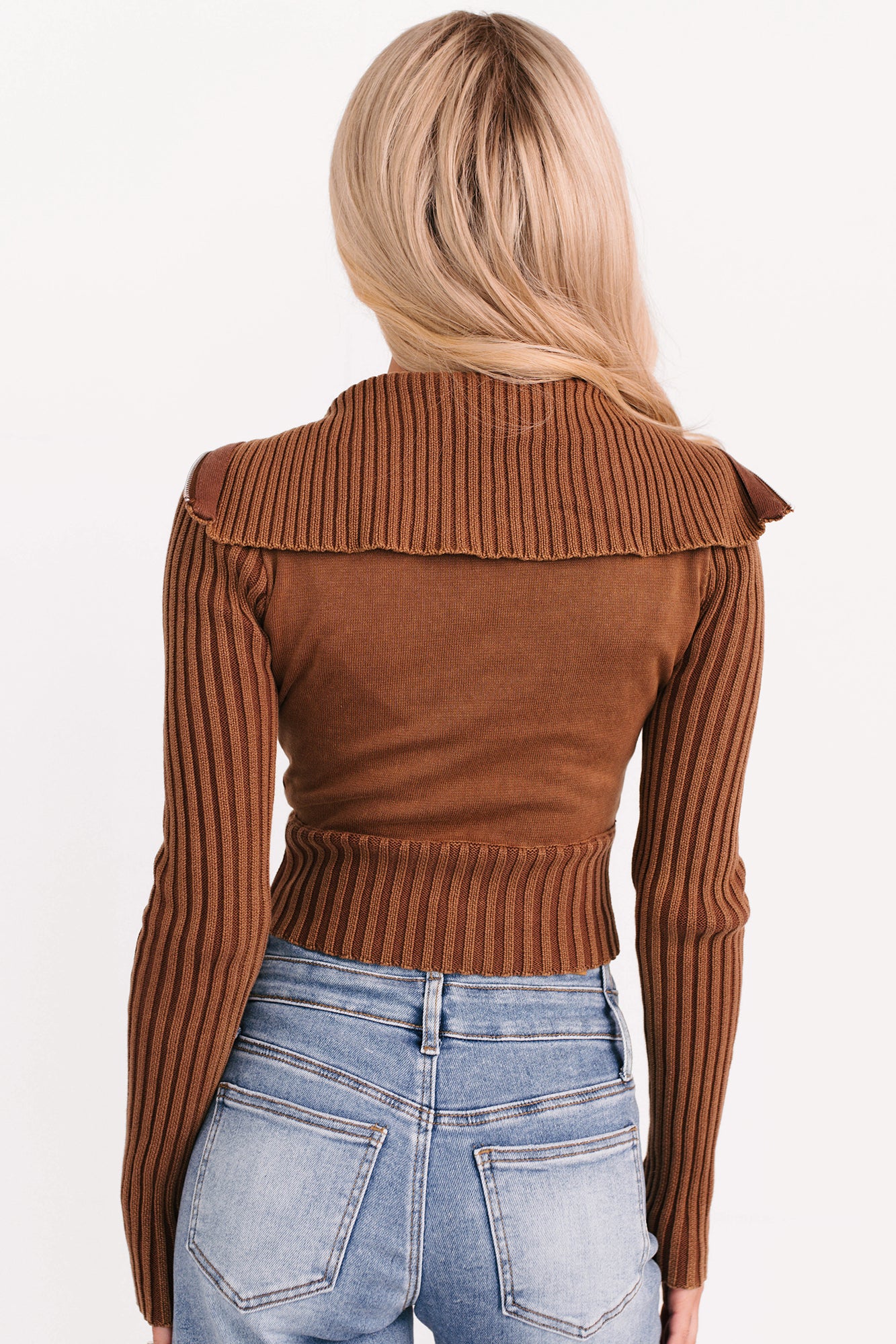 Do It Different Zip-Up Sweater Jacket (Mocha)-The Formal Wear