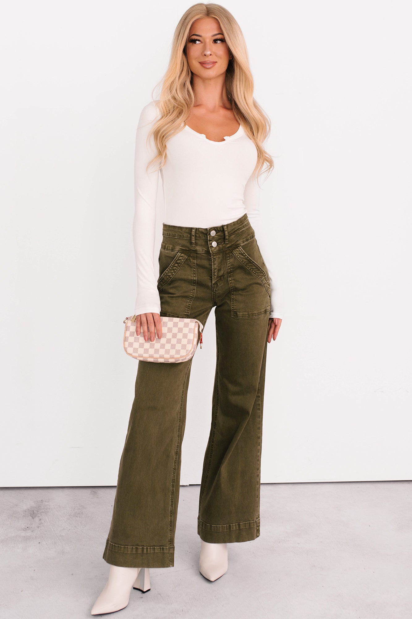 Henley Wide Leg Mica Denim Jeans (Fern Green)-The Formal Wear