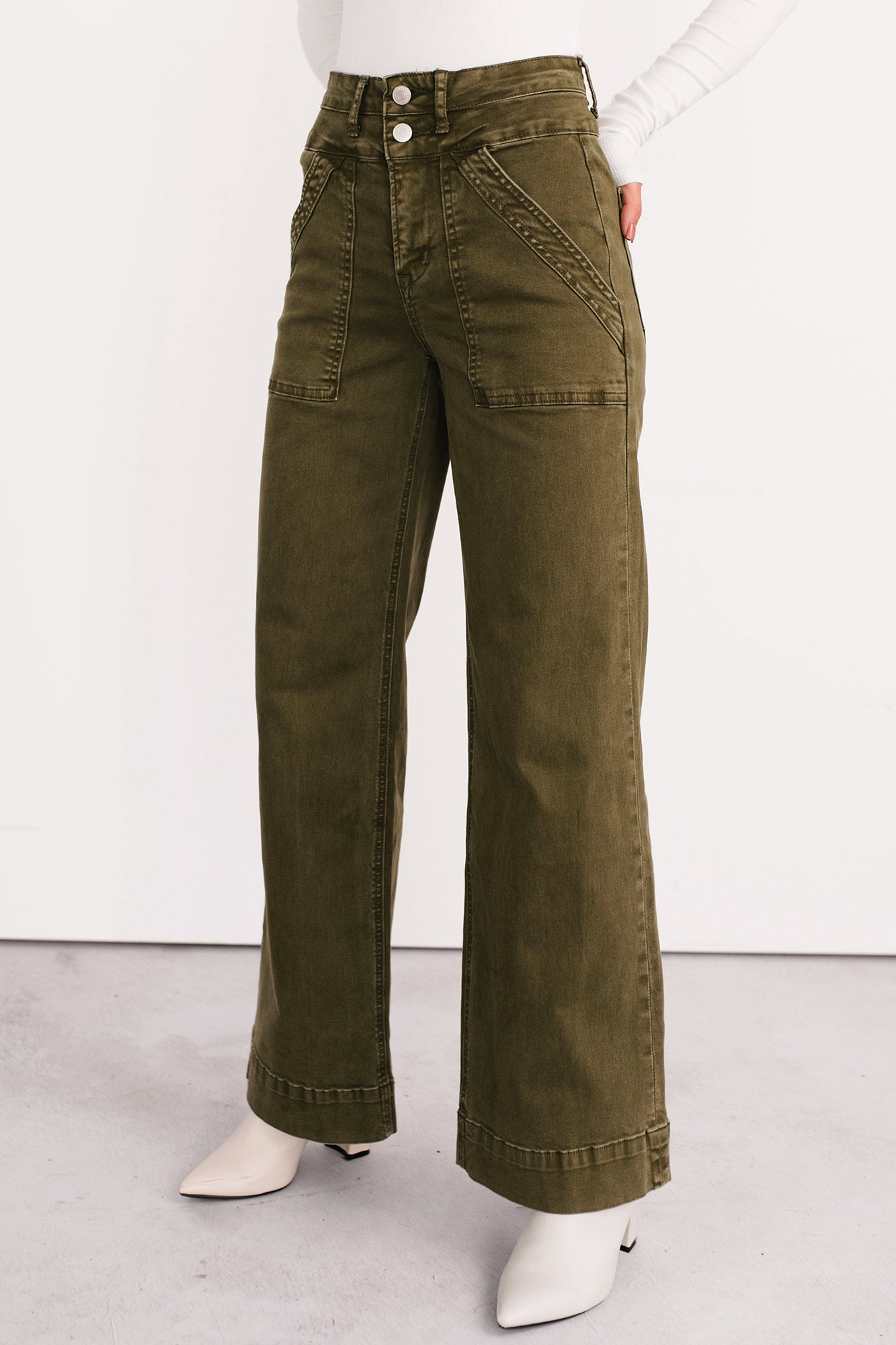 Henley Wide Leg Mica Denim Jeans (Fern Green)-The Formal Wear