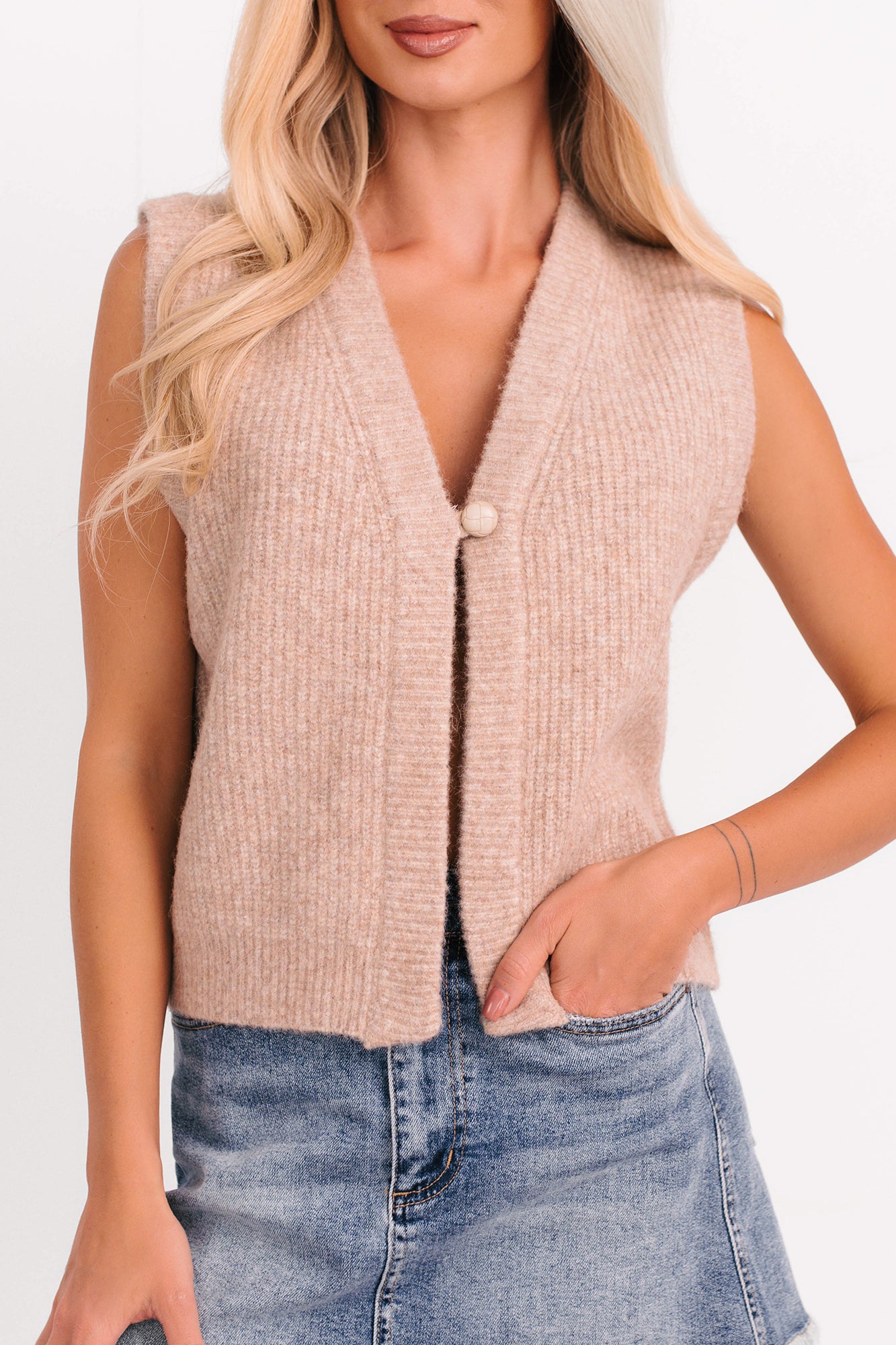 Soft Tides Single Button Sweater Vest (Oatmeal)-The Formal Wear