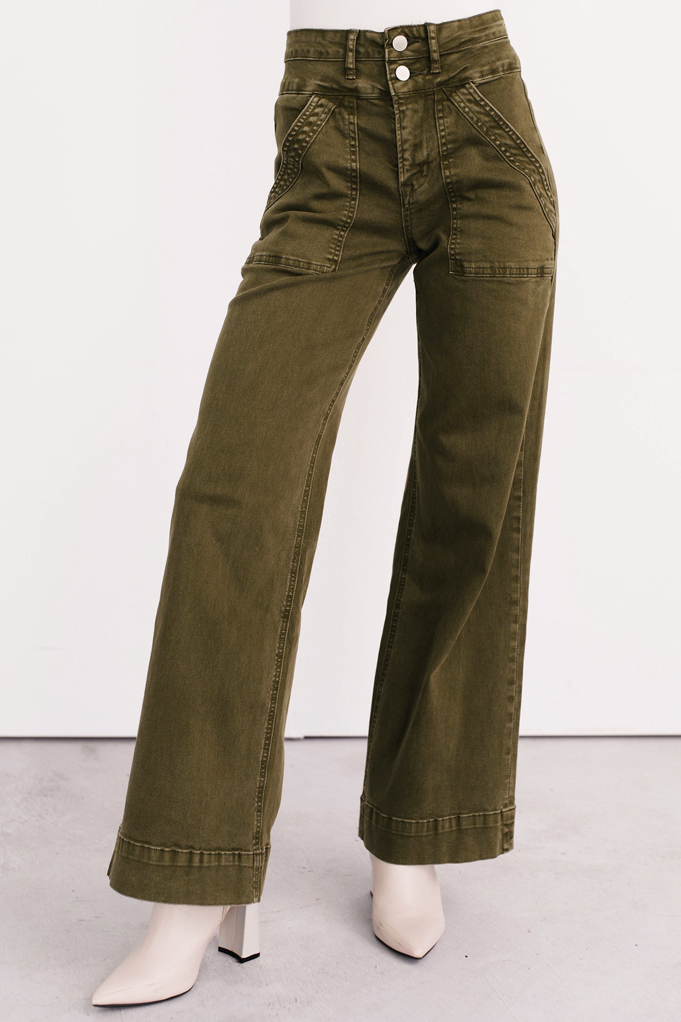 Henley Wide Leg Mica Denim Jeans (Fern Green)-The Formal Wear