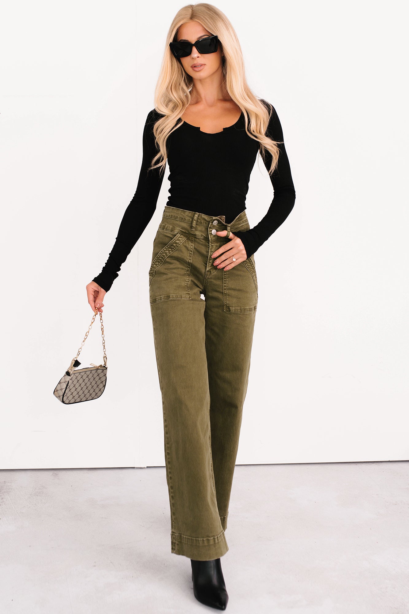 Henley Wide Leg Mica Denim Jeans (Fern Green)-The Formal Wear