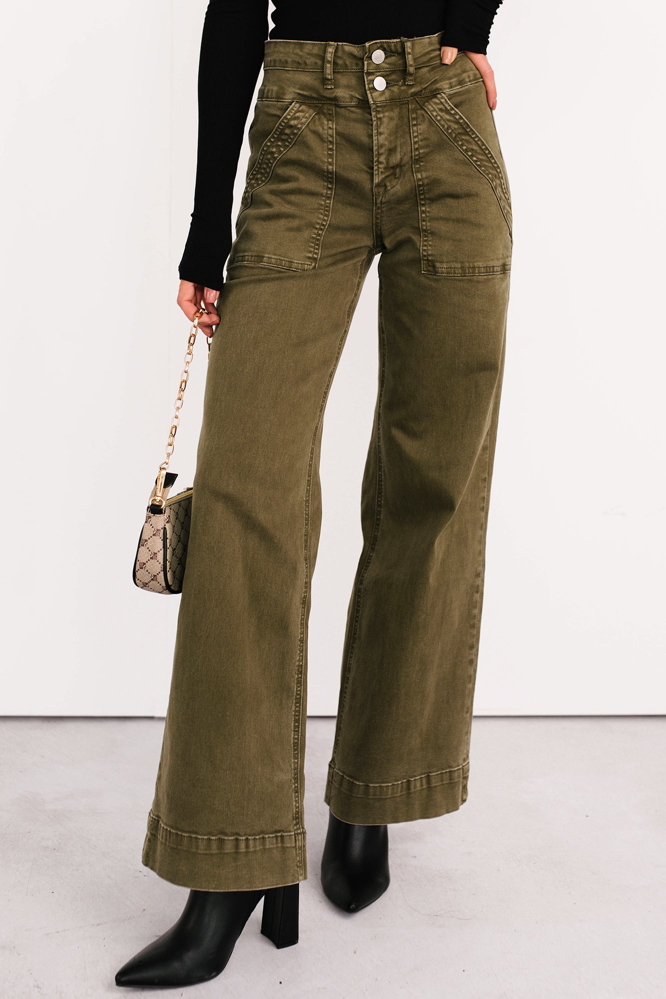 Henley Wide Leg Mica Denim Jeans (Fern Green)-The Formal Wear