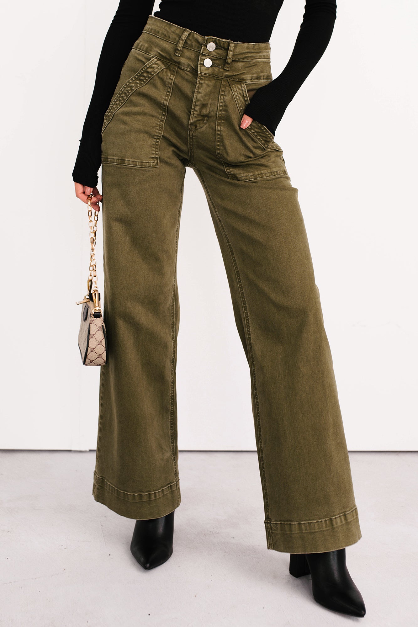 Henley Wide Leg Mica Denim Jeans (Fern Green)-The Formal Wear