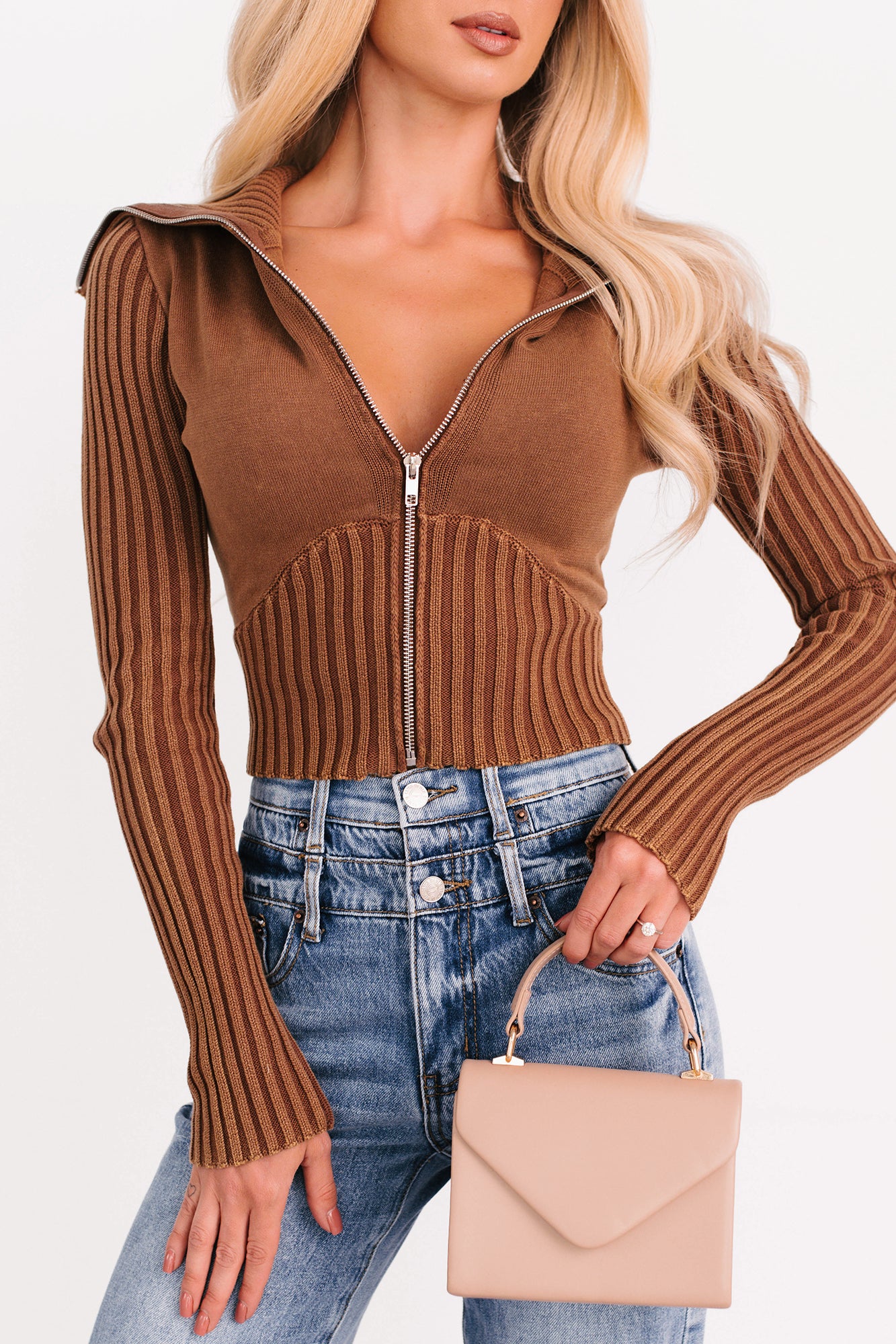 Do It Different Zip-Up Sweater Jacket (Mocha)-The Formal Wear