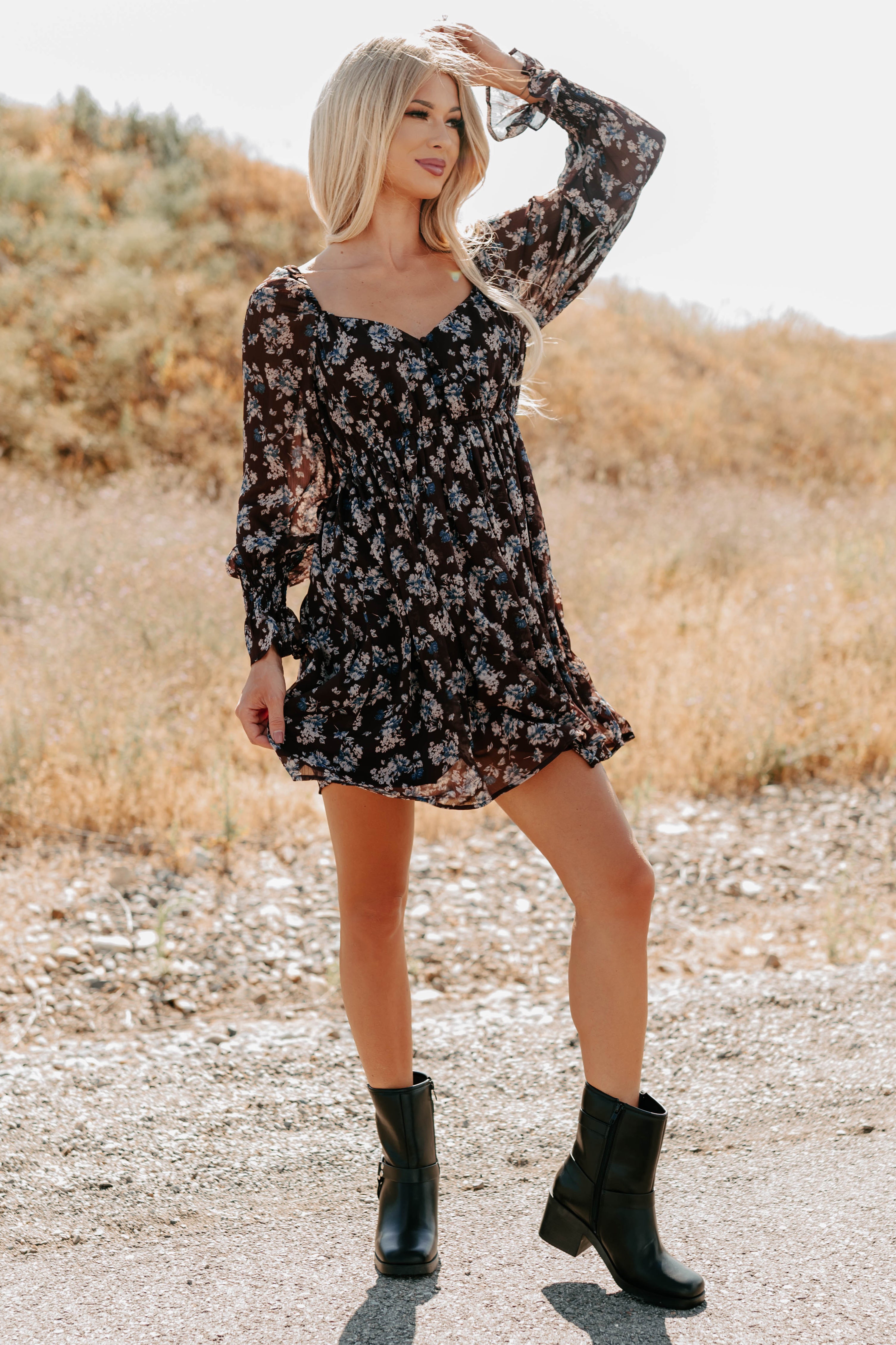 Midnight Blooms Floral Mini Dress (Baked Plum)-The Formal Wear