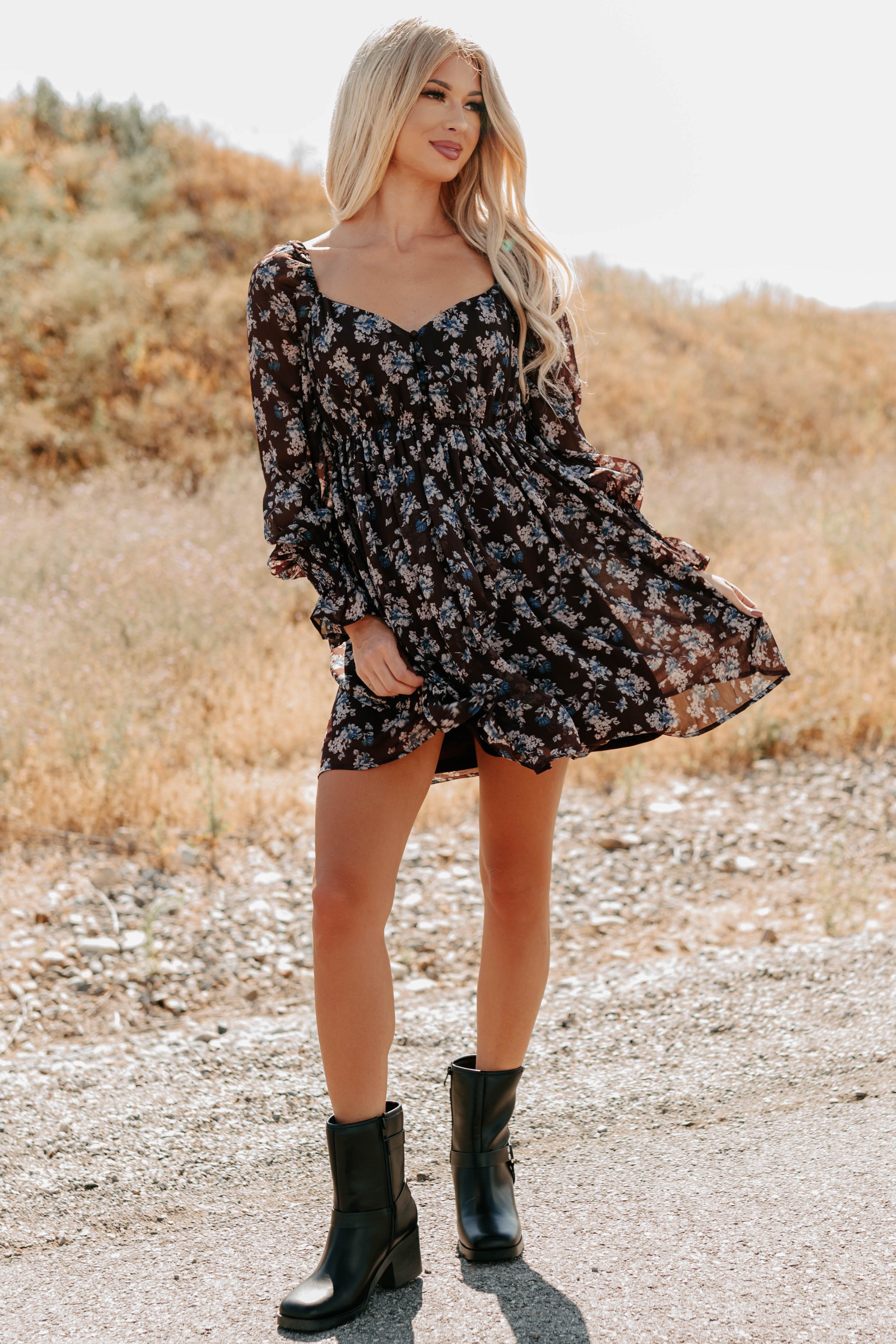 Midnight Blooms Floral Mini Dress (Baked Plum)-The Formal Wear