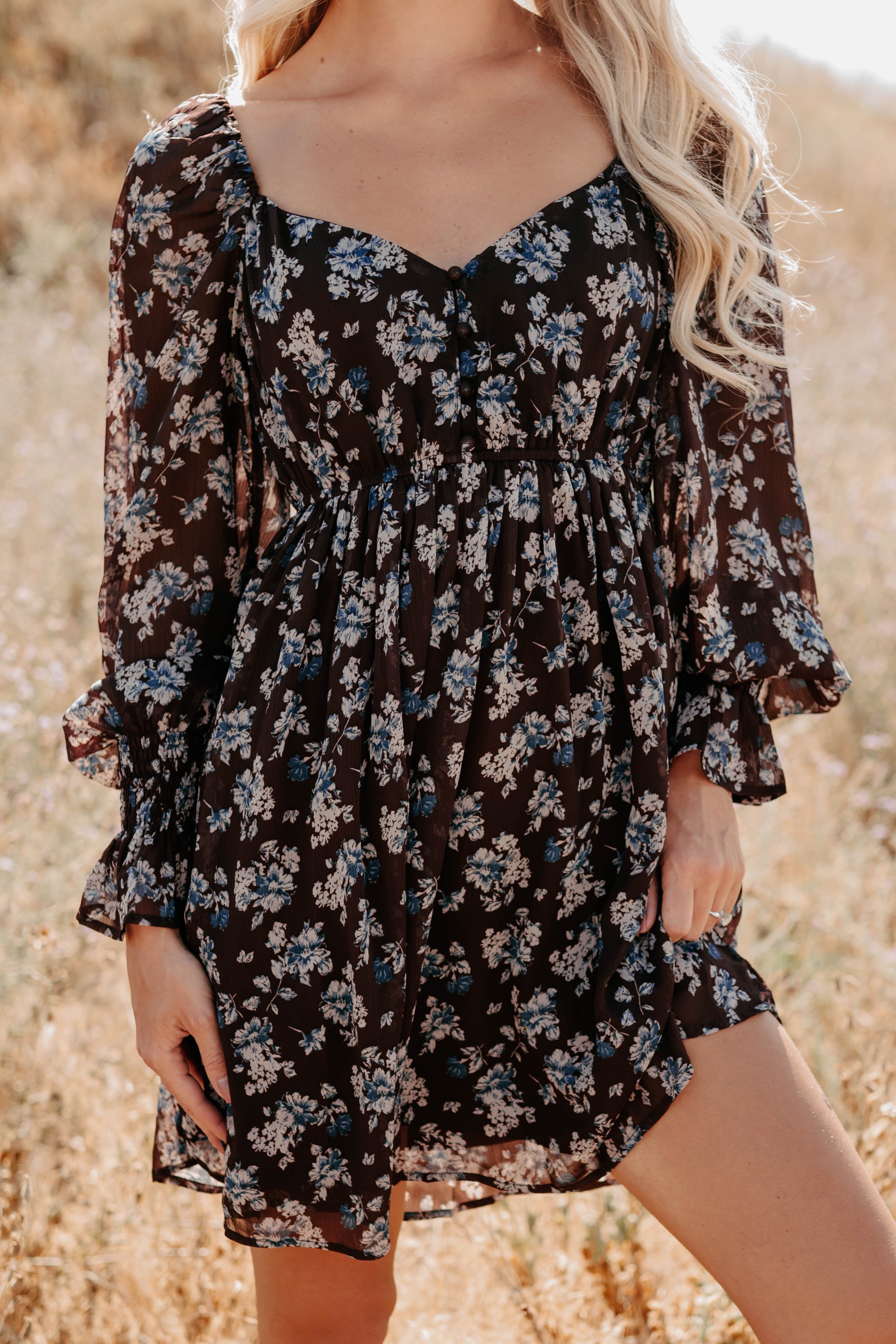Midnight Blooms Floral Mini Dress (Baked Plum)-The Formal Wear