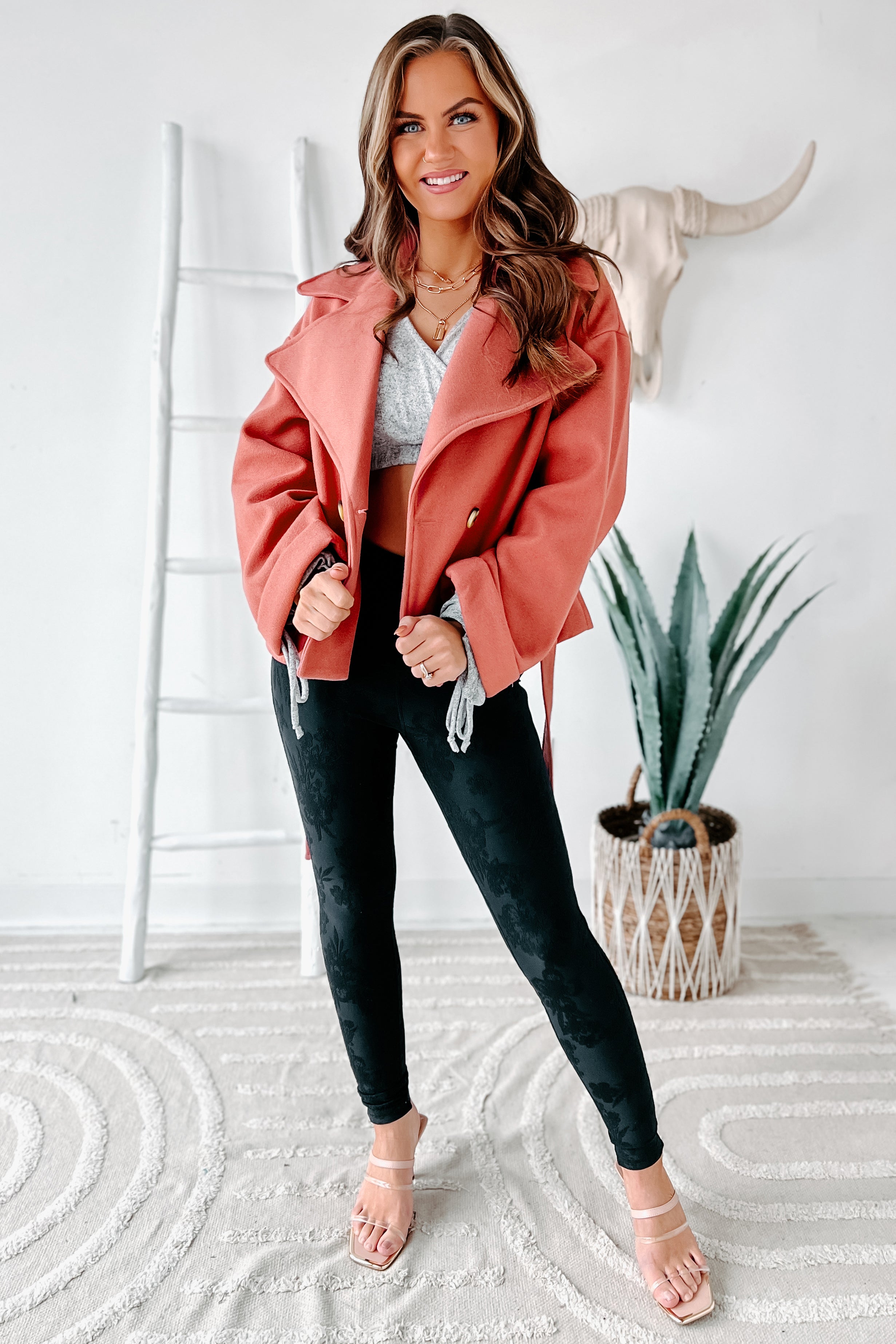 Daily Outings Cropped Belted Coat (Raspberry)-The Formal Wear