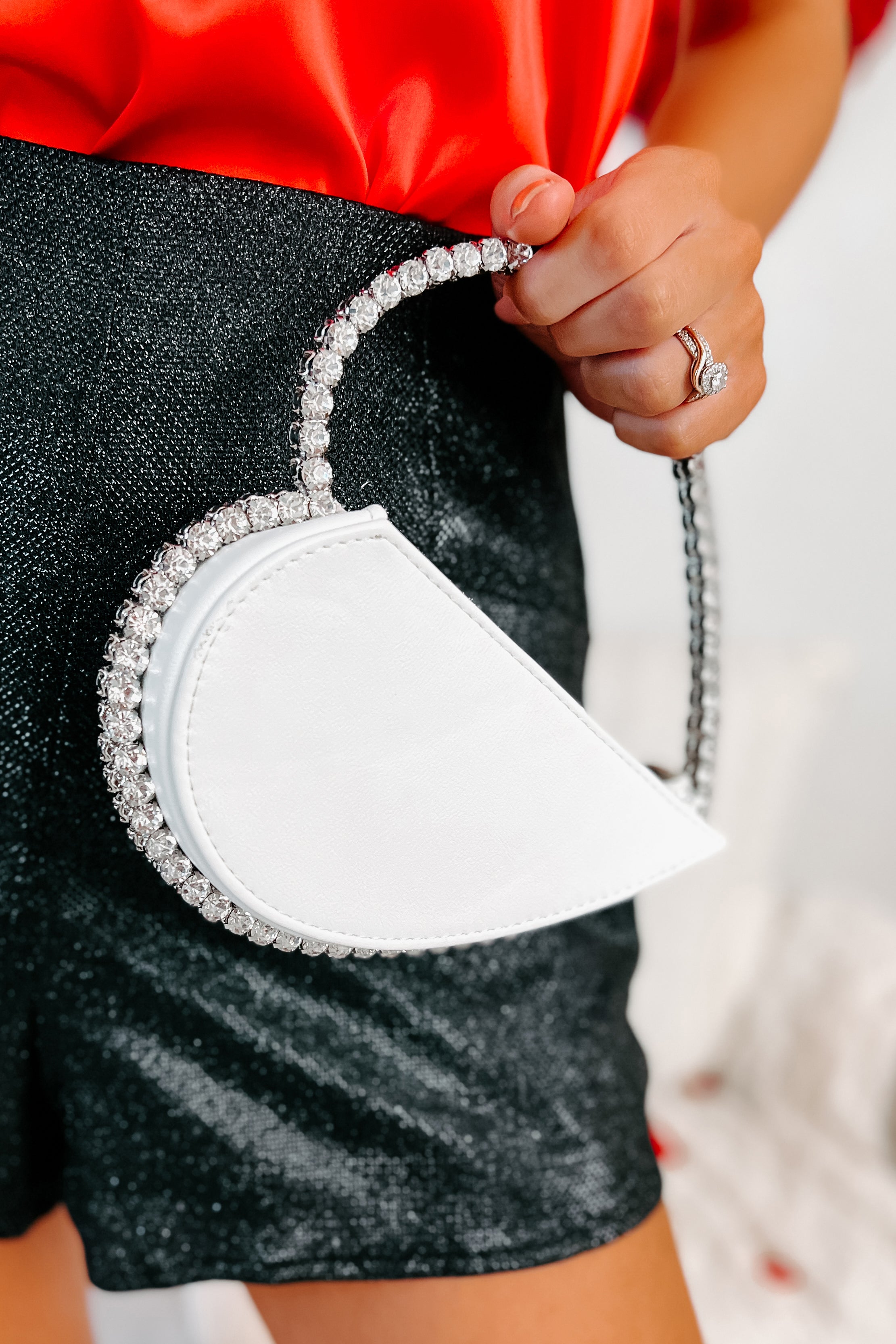 Heart On Your Sleeve Rhinestone Heart Clutch (White)-The Formal Wear