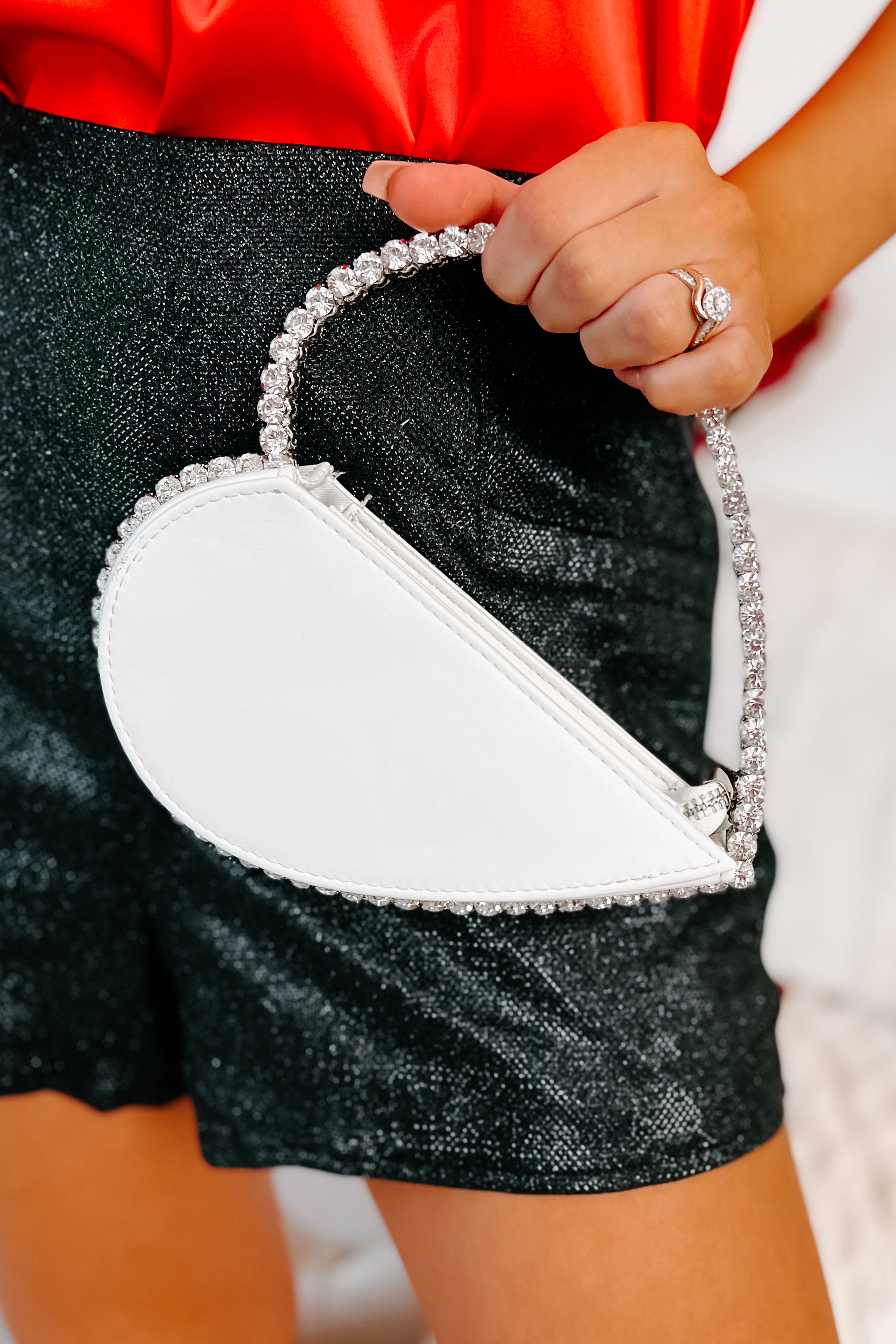 Heart On Your Sleeve Rhinestone Heart Clutch (White)-The Formal Wear
