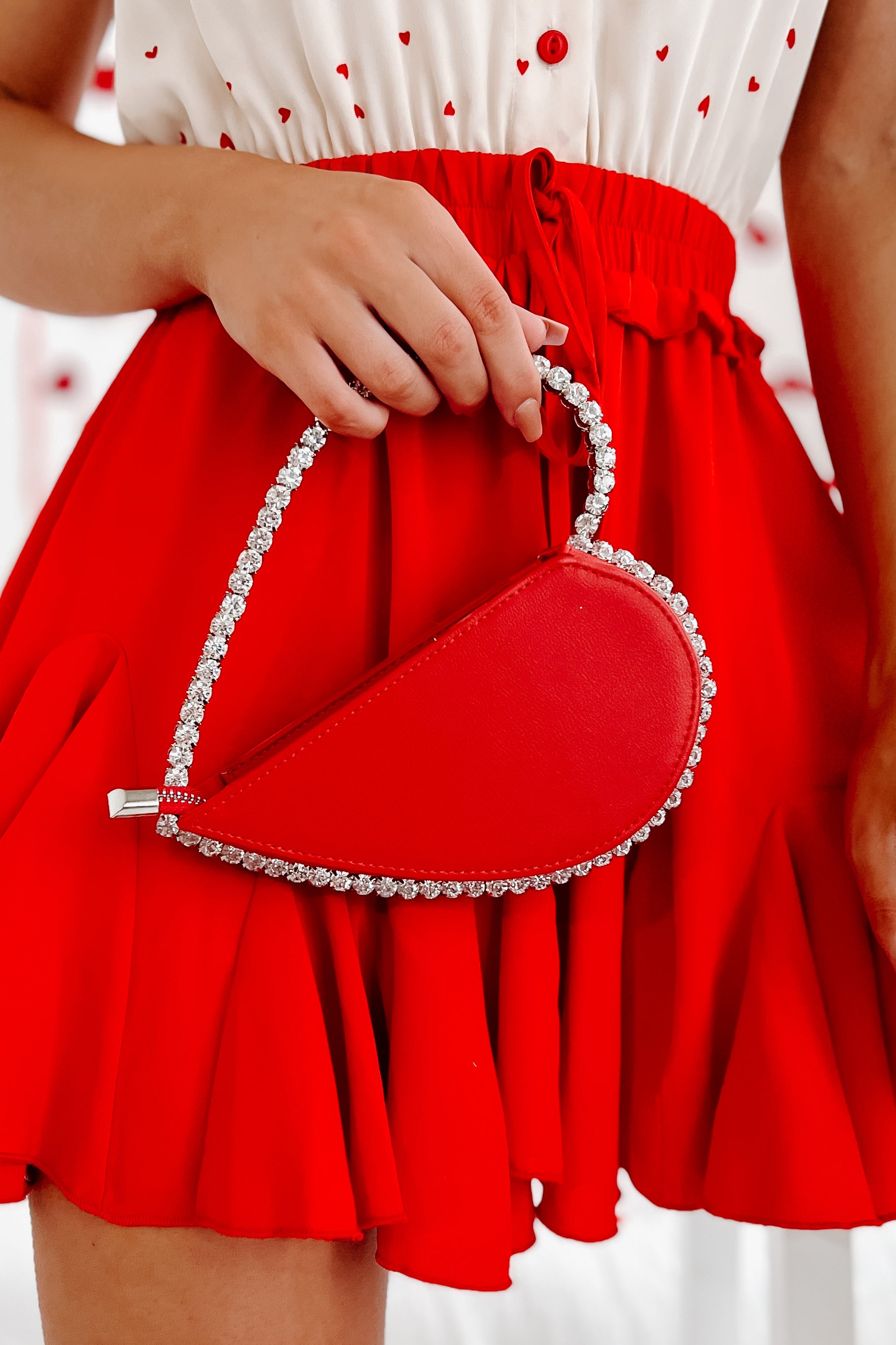 Heart On Your Sleeve Rhinestone Heart Clutch (Red)-The Formal Wear