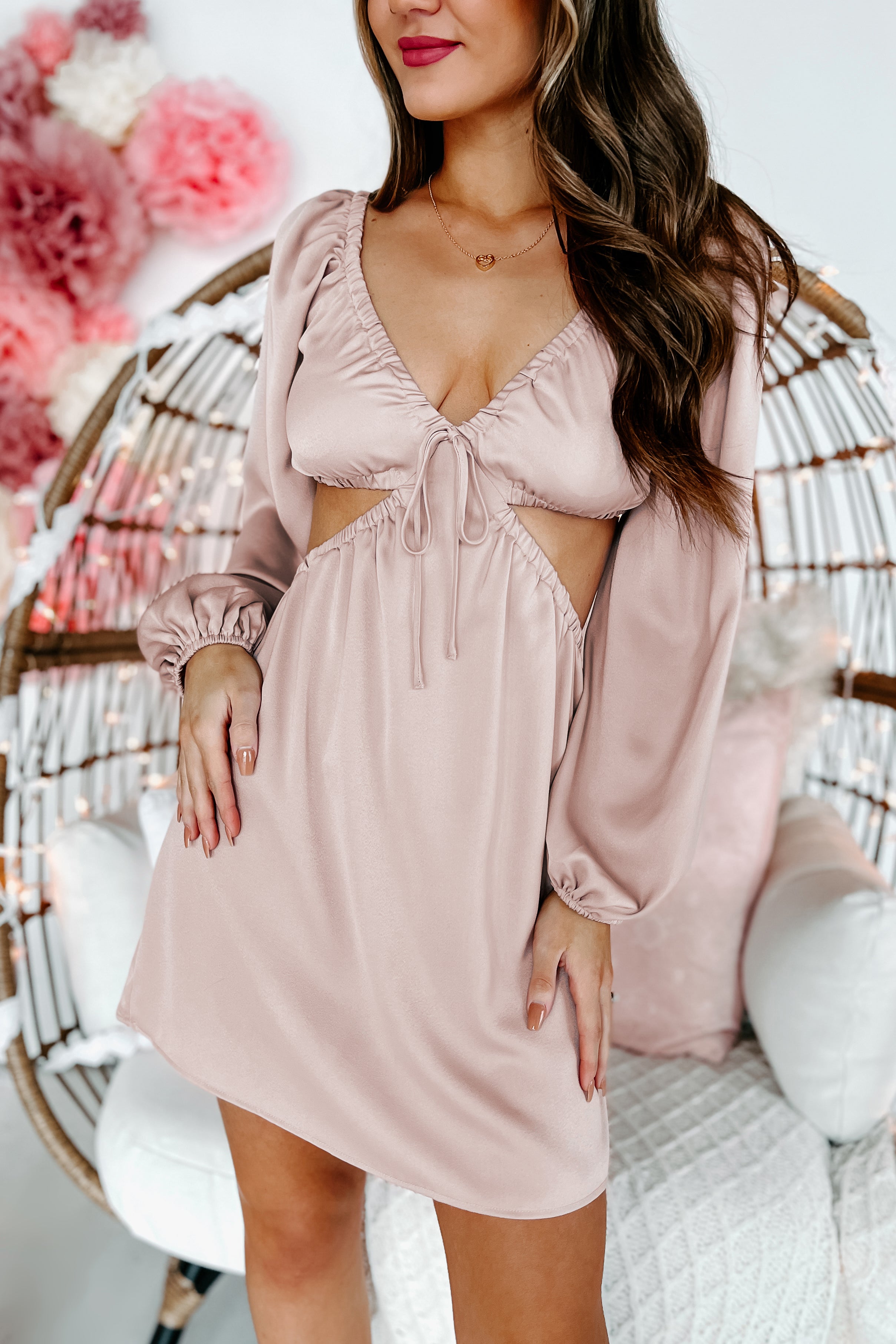 Break The Rules Satin Cut-Out Dress (Dusty Pink)-The Formal Wear