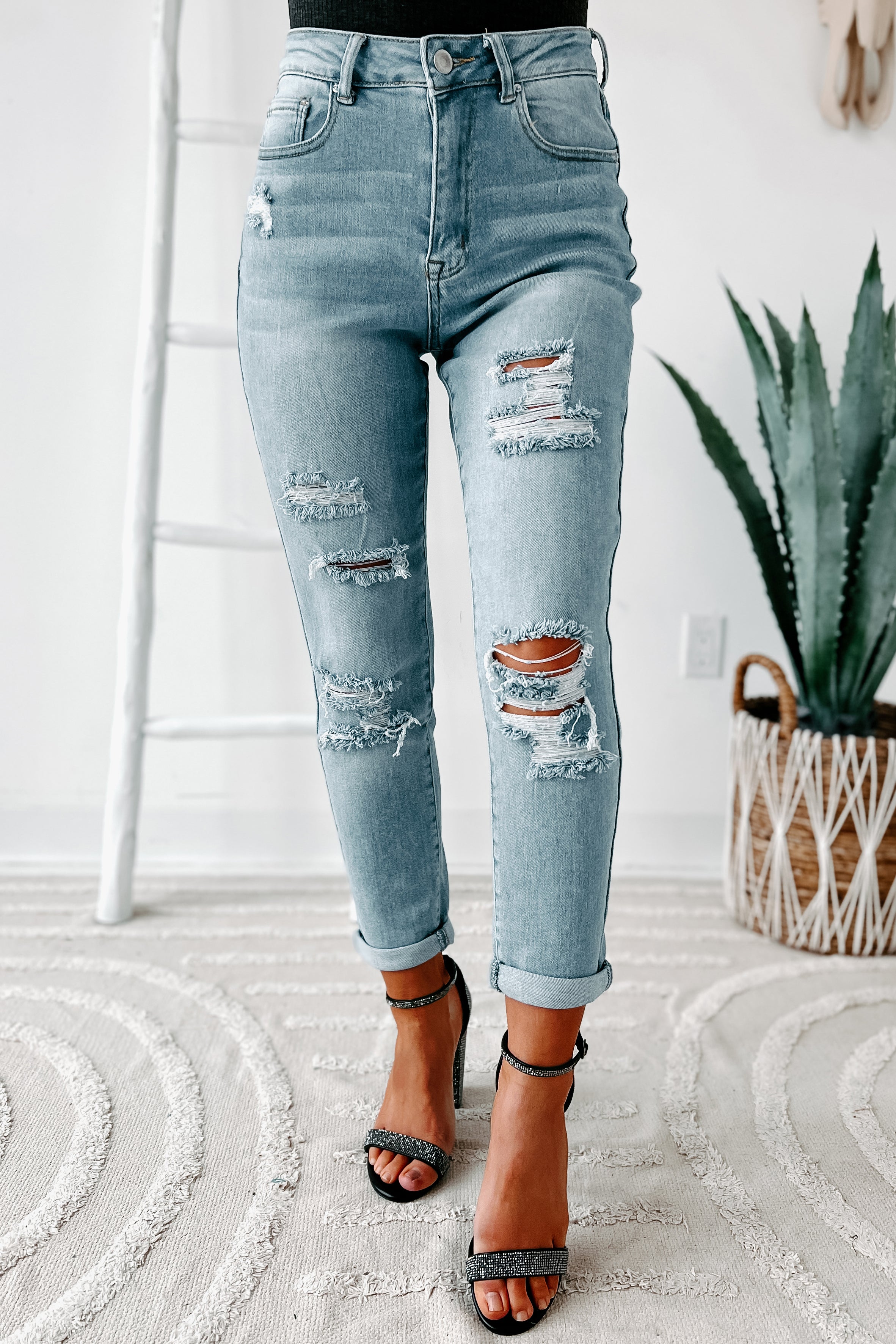 Mavis High Rise Distressed Mom Jeans (Light)-The Formal Wear