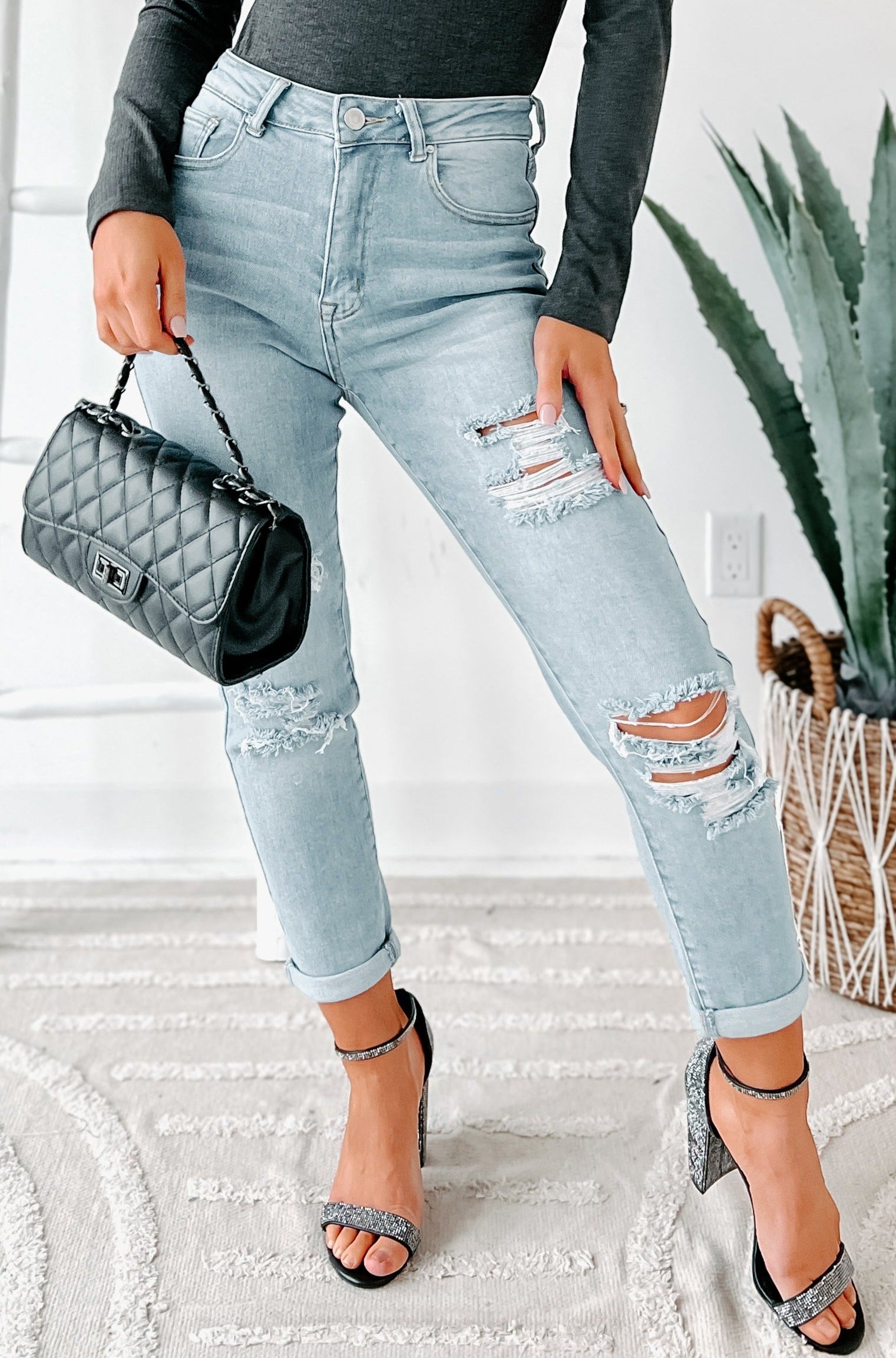 Mavis High Rise Distressed Mom Jeans (Light)-The Formal Wear