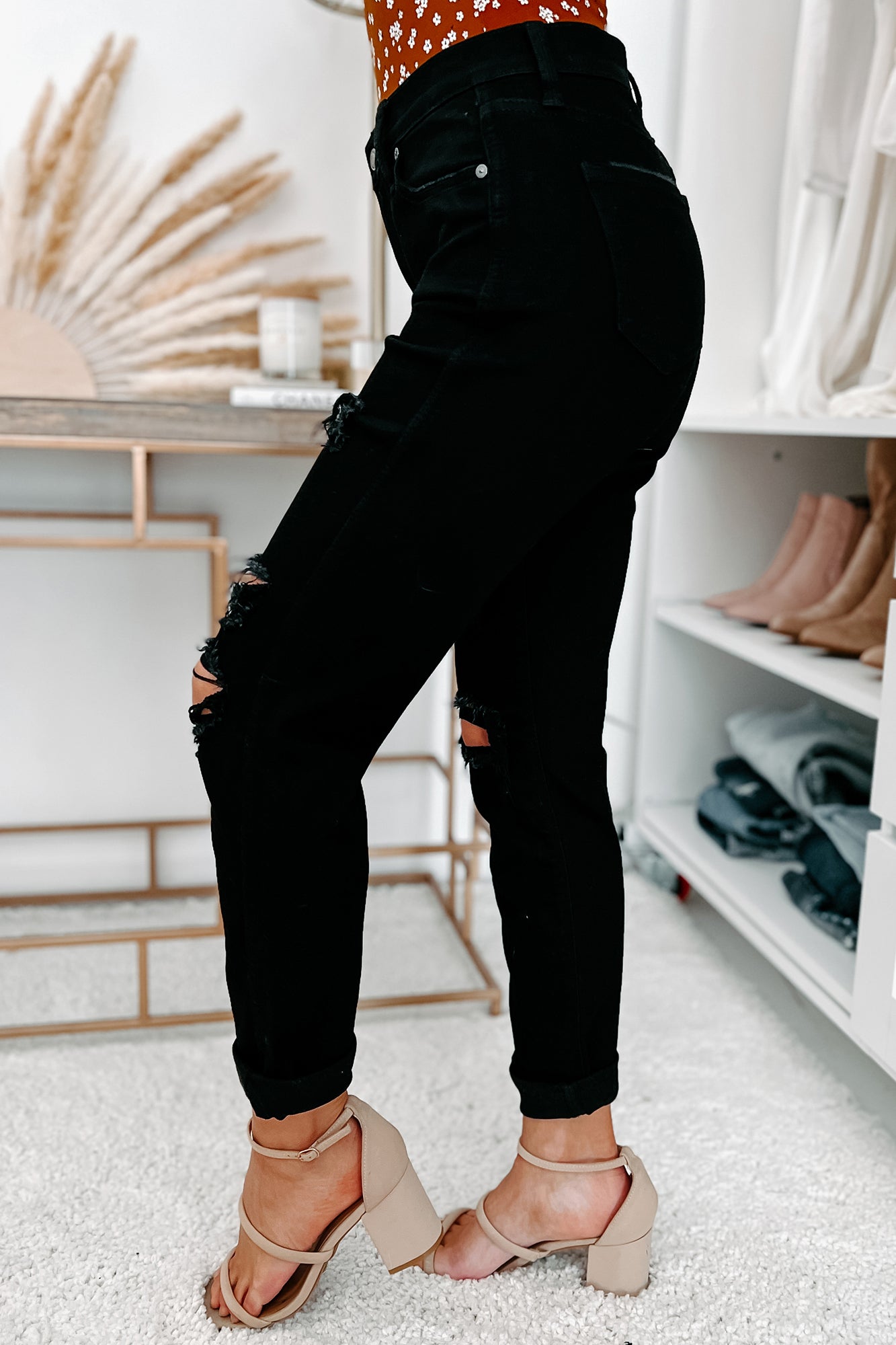 Ryden Distressed Boyfriend High Rise Eunina Jeans (Black)-The Formal Wear