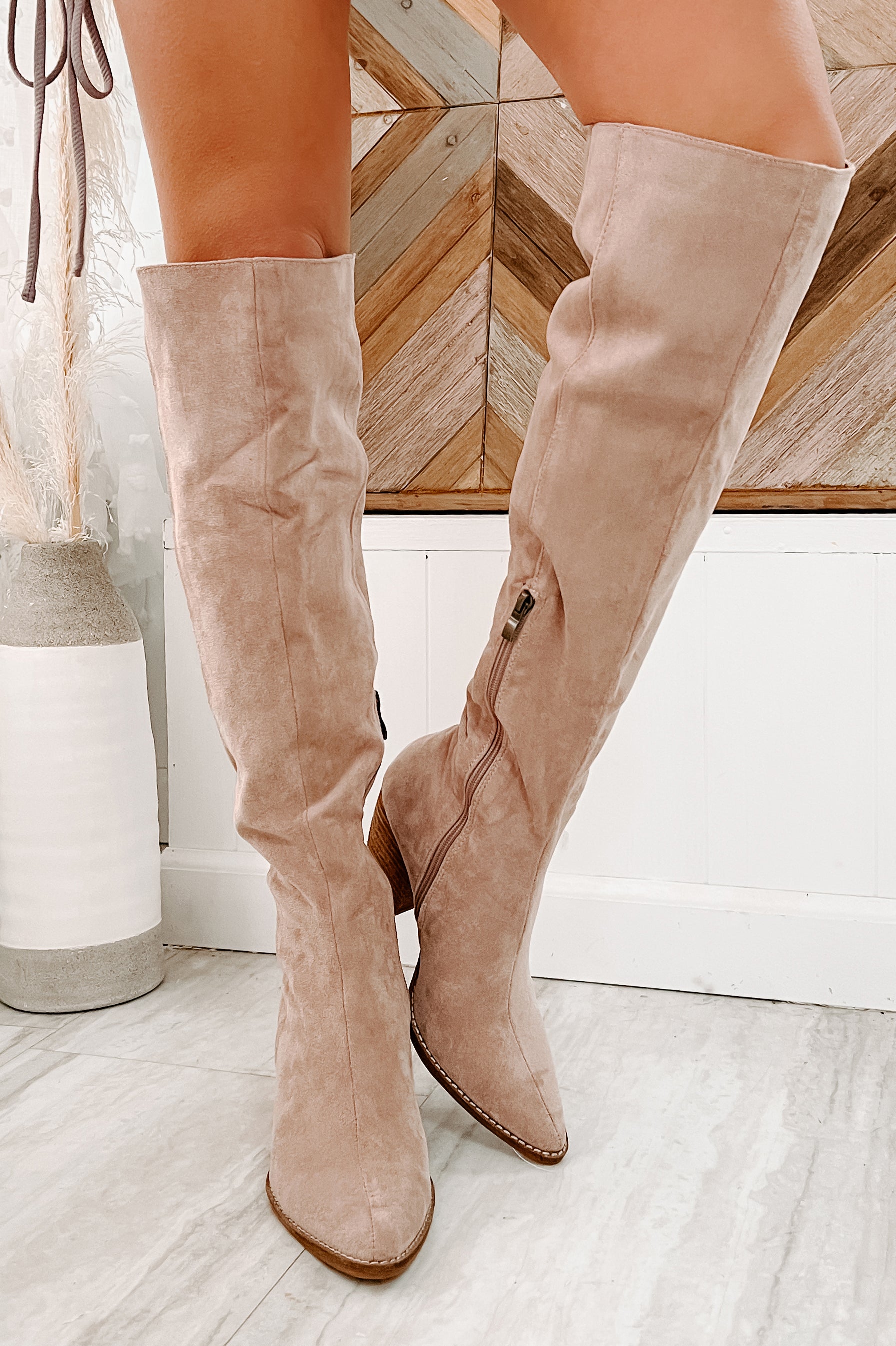 Arisa Faux Suede Over The Knee Boots (Blush)-The Formal Wear