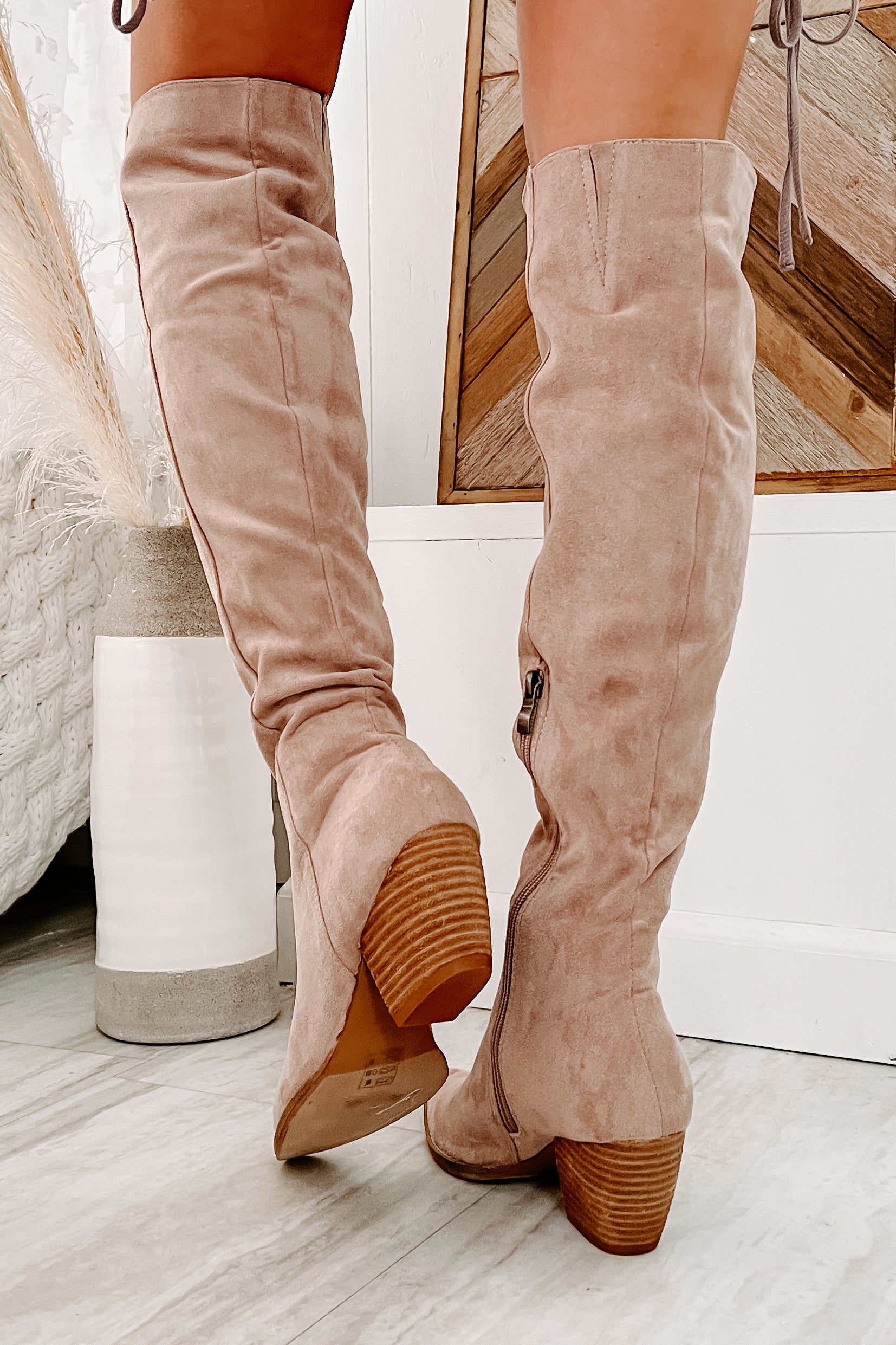 Arisa Faux Suede Over The Knee Boots (Blush)-The Formal Wear