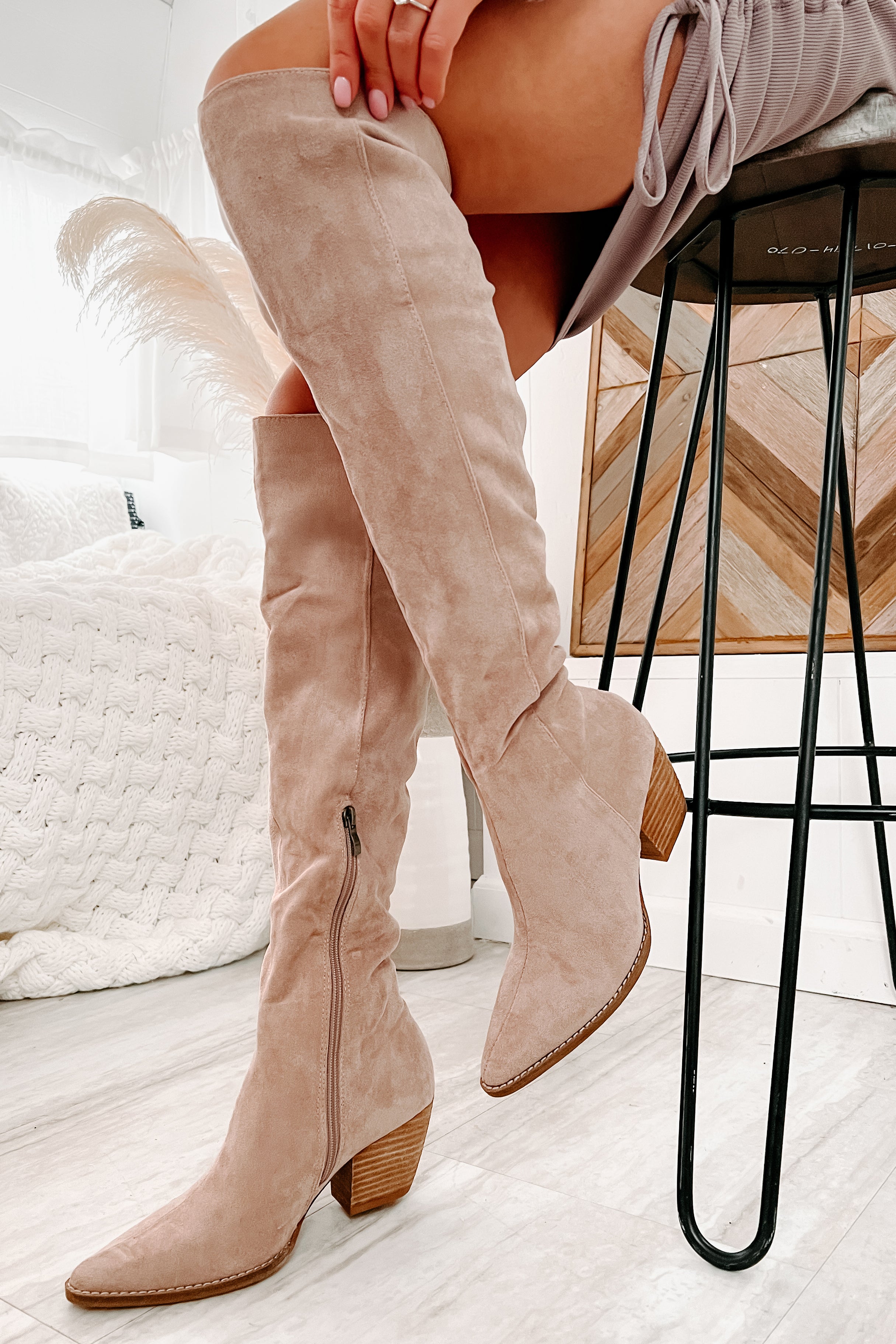 Arisa Faux Suede Over The Knee Boots (Blush)-The Formal Wear