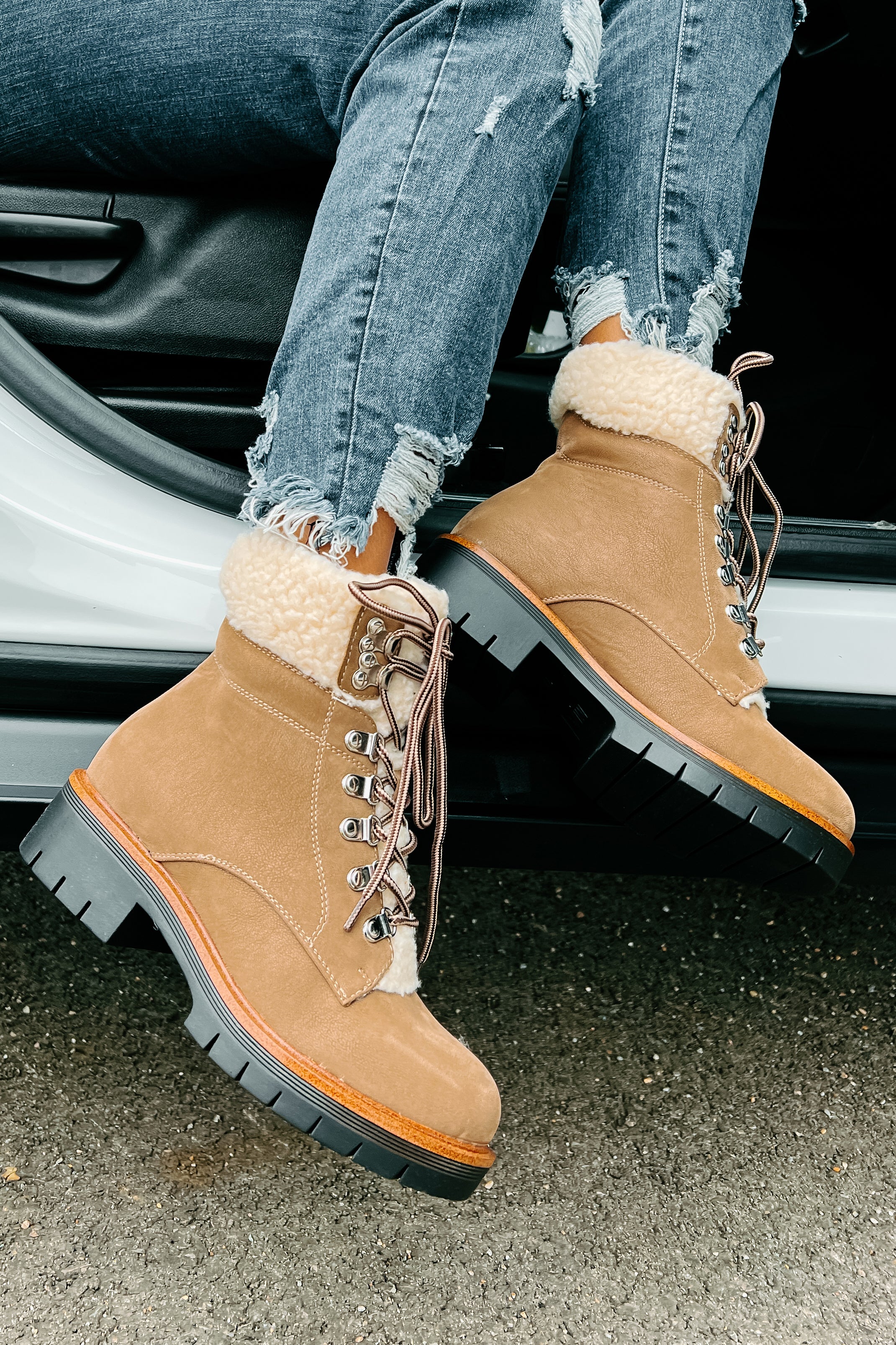 Cyrus Sherpa Cuffed Lace-Up Boots (Taupe)-The Formal Wear