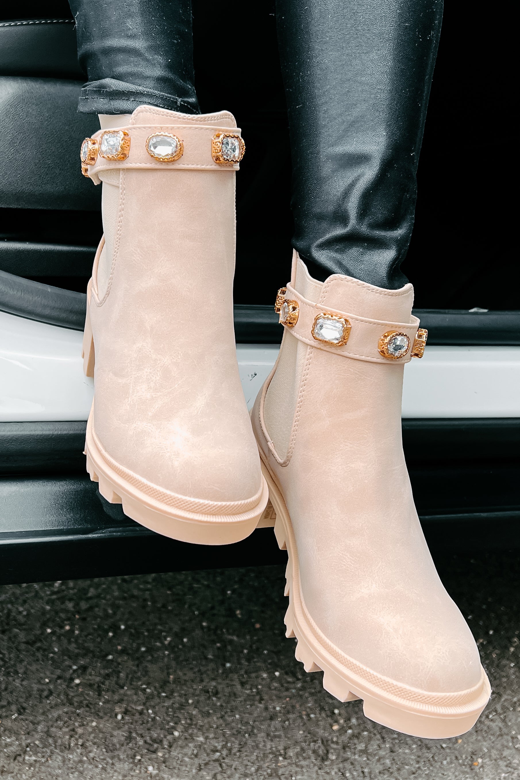 Finished With You Rhinestone Strap Booties (Nude)-The Formal Wear