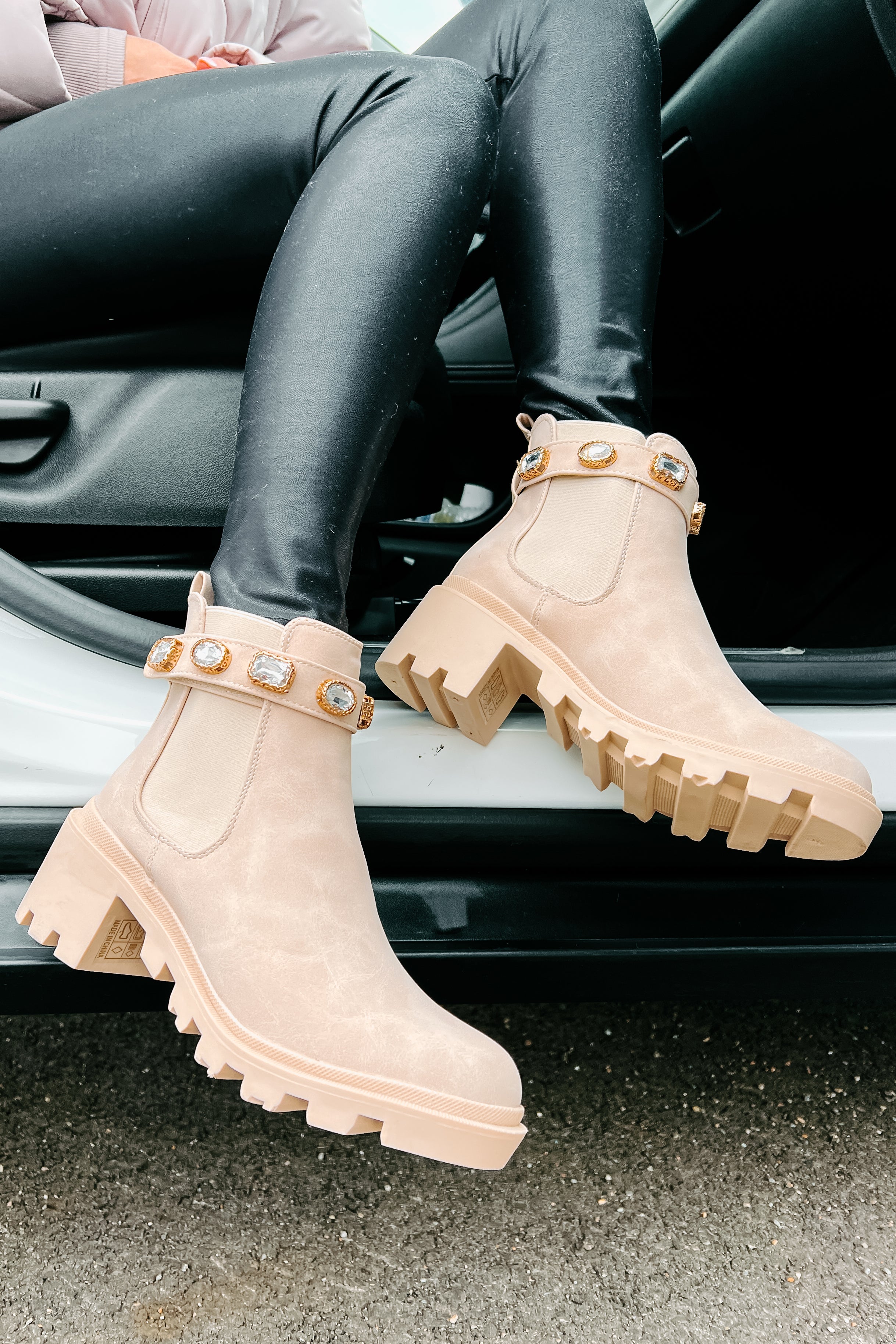 Finished With You Rhinestone Strap Booties (Nude)-The Formal Wear