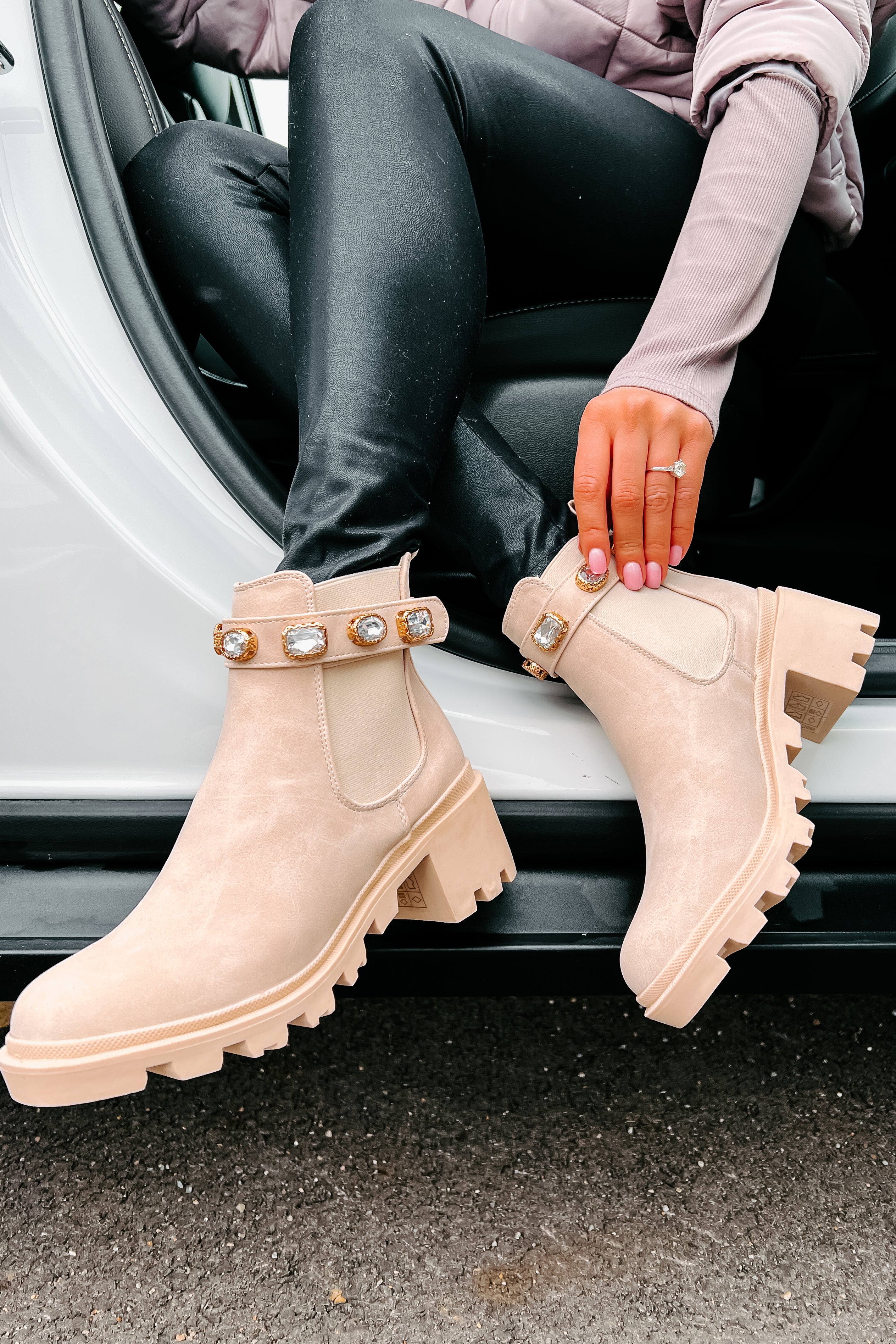 Finished With You Rhinestone Strap Booties (Nude)-The Formal Wear