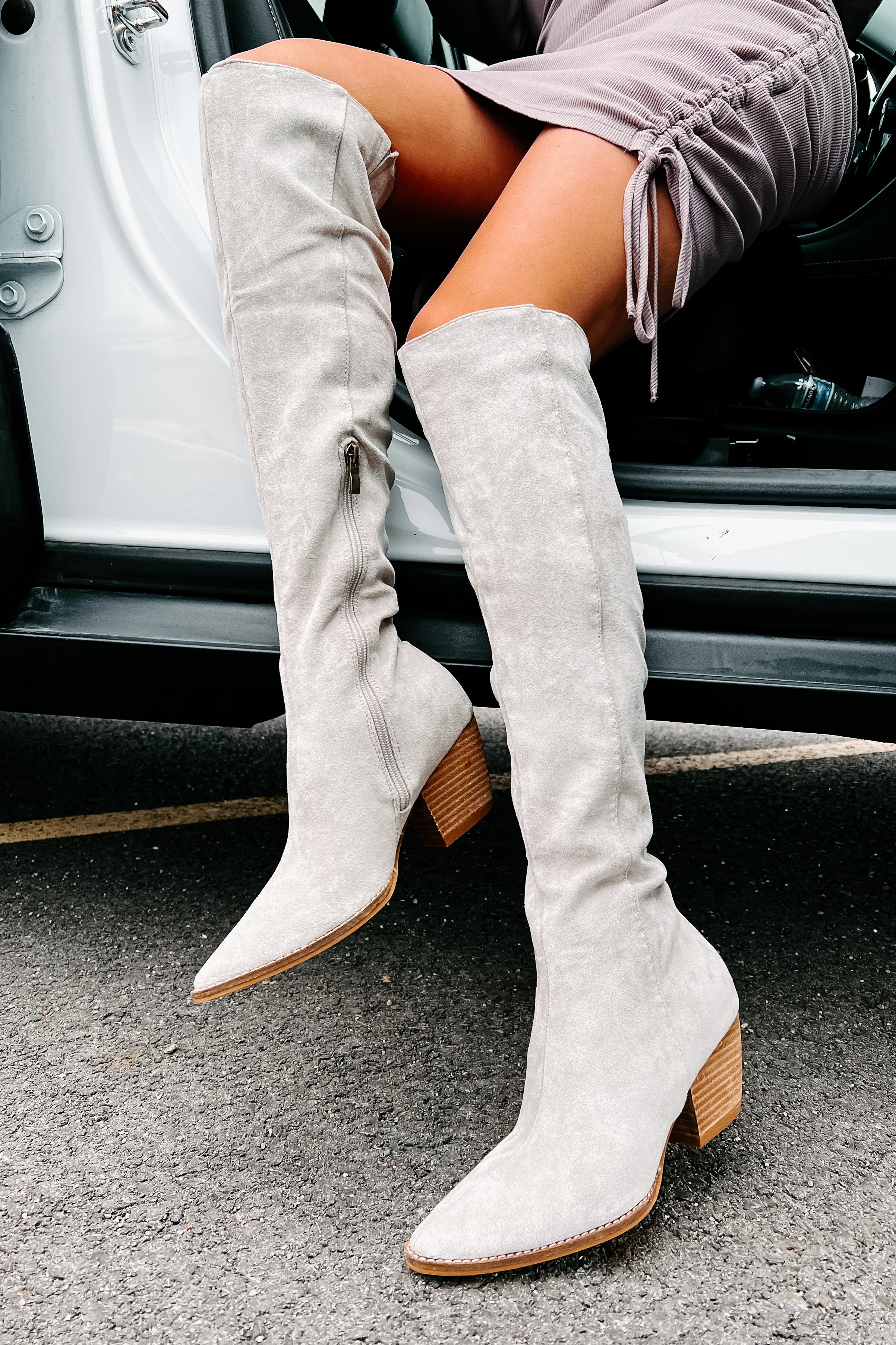 Arisa Faux Suede Over The Knee Boots (Grey)-The Formal Wear