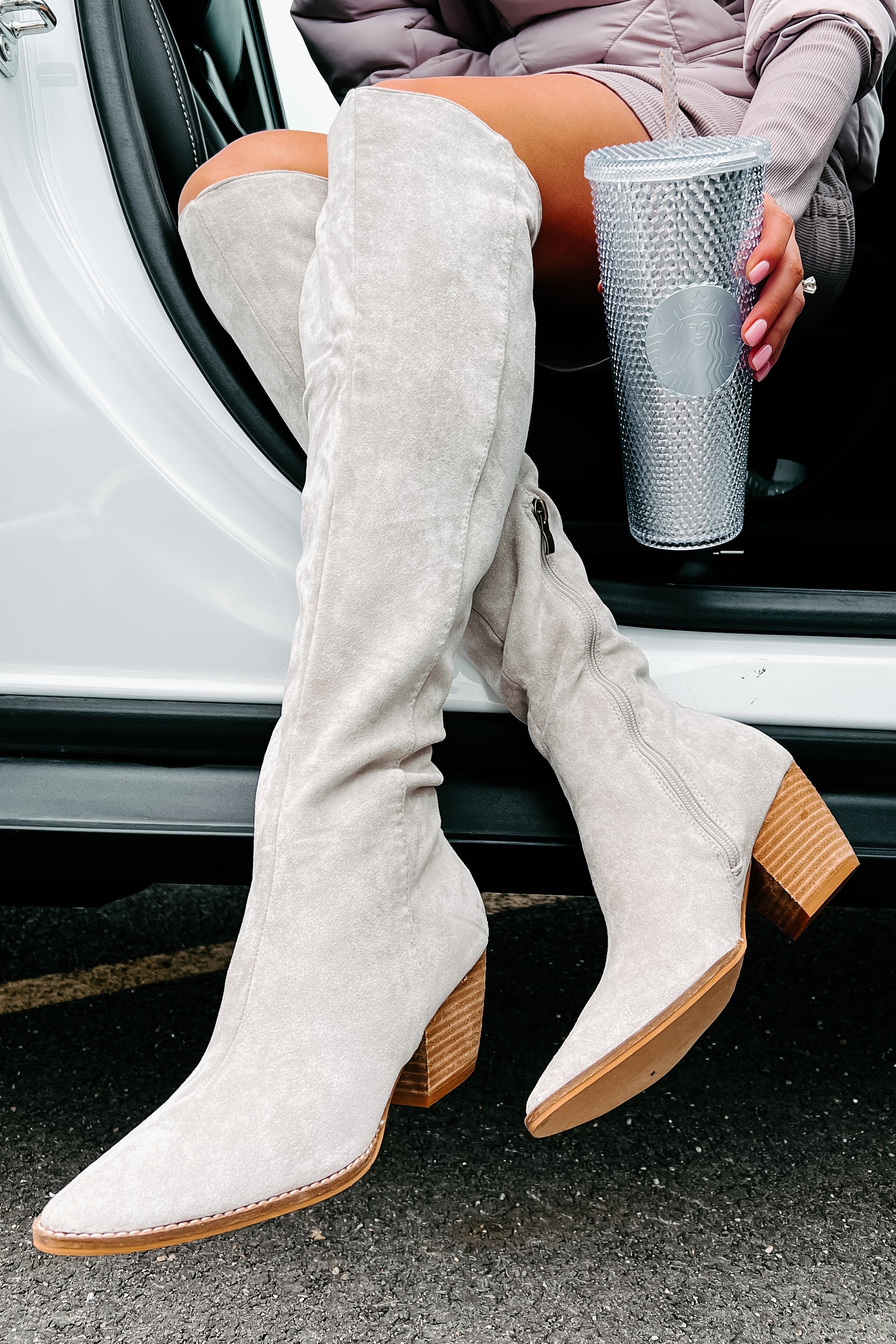 Arisa Faux Suede Over The Knee Boots (Grey)-The Formal Wear