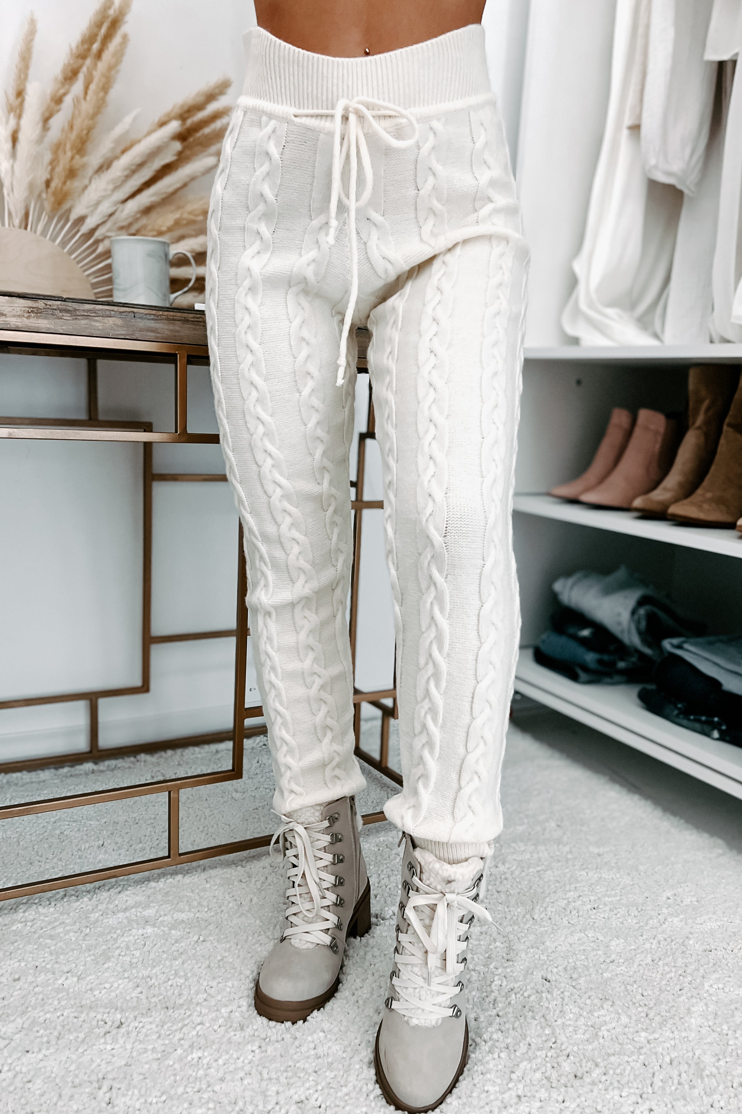 Staying Home Cable Knit Two Piece Set (Ivory)-The Formal Wear