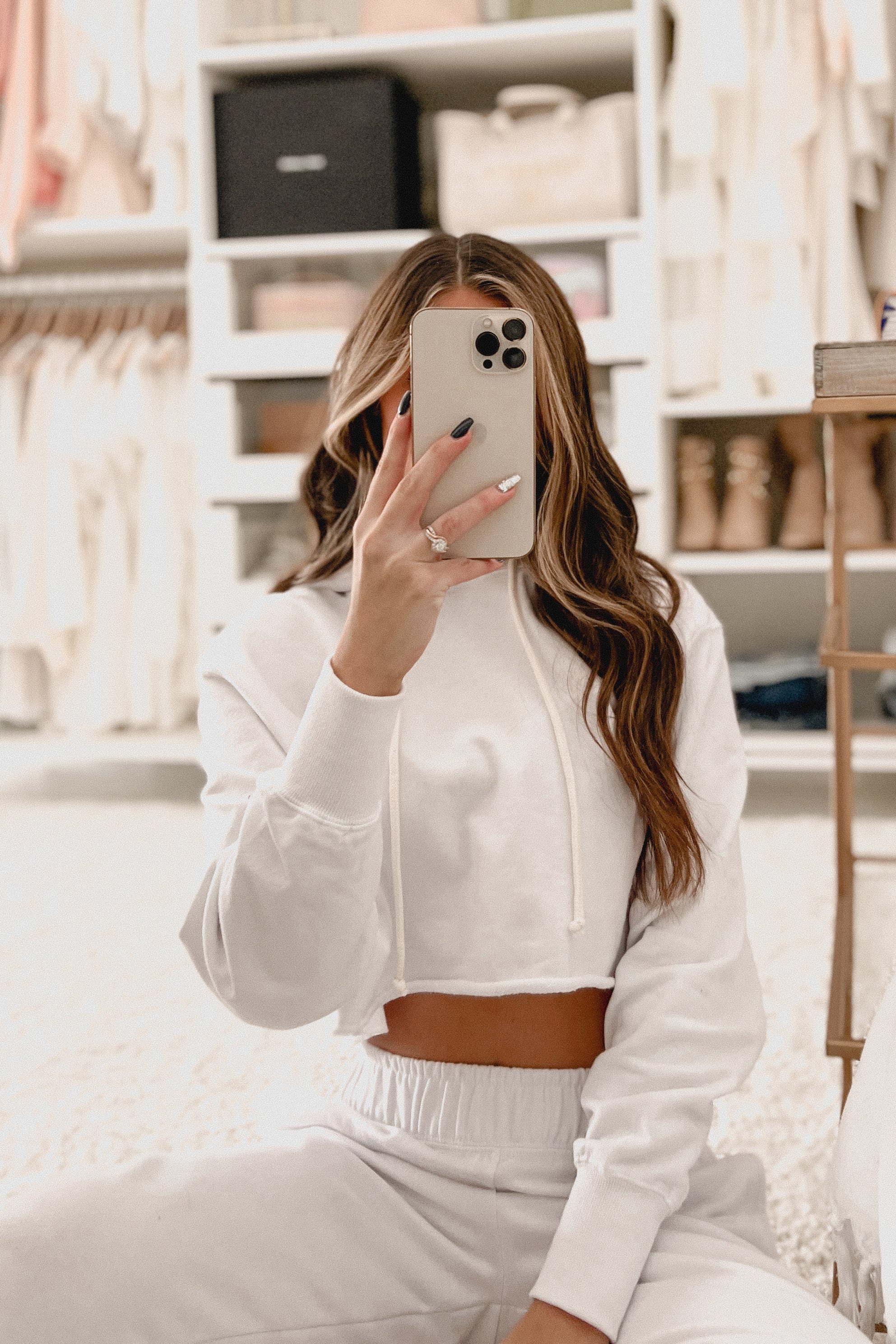 Weekend Chilling Cotton Terry Two Piece Set (White)-The Formal Wear