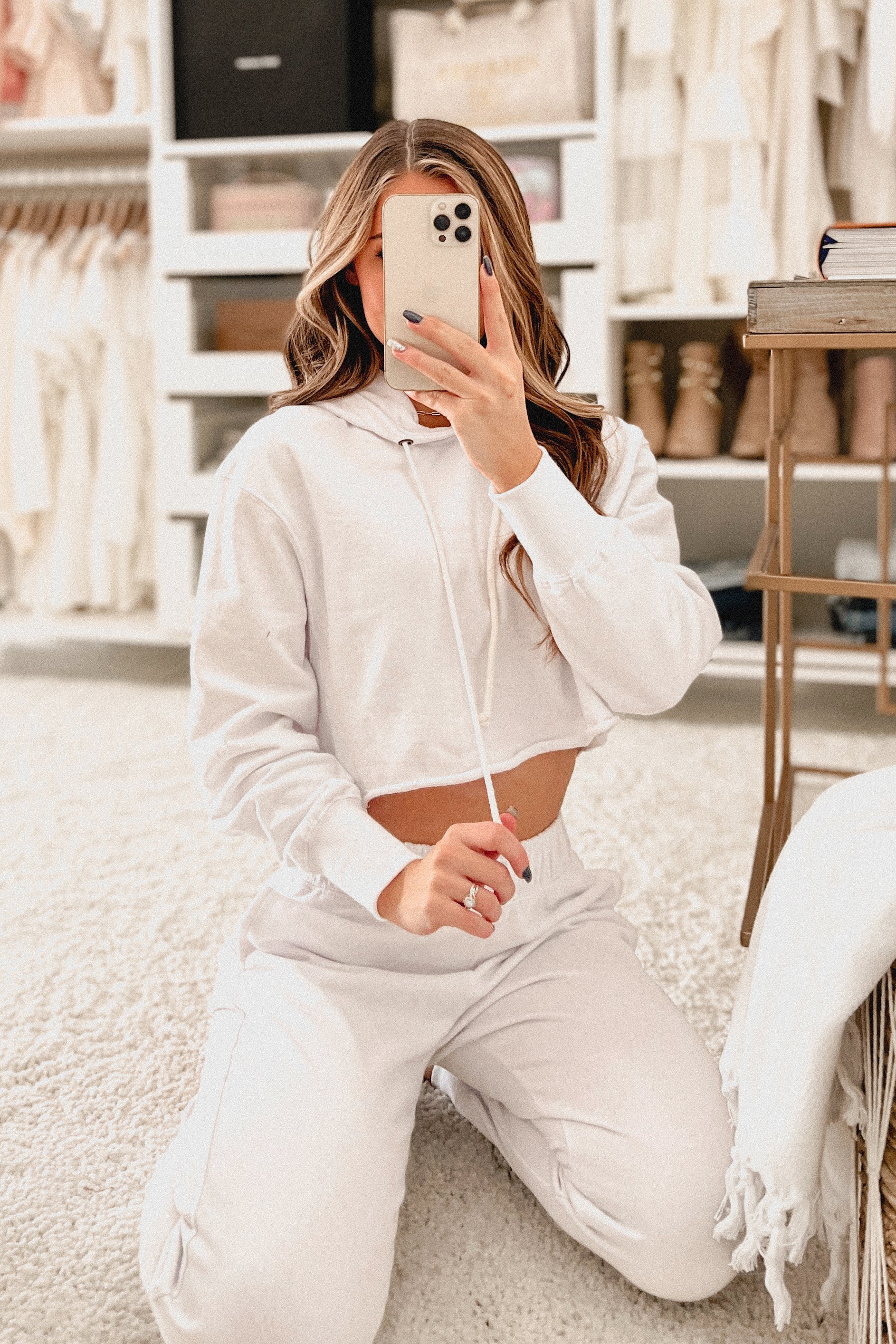 Weekend Chilling Cotton Terry Two Piece Set (White)-The Formal Wear