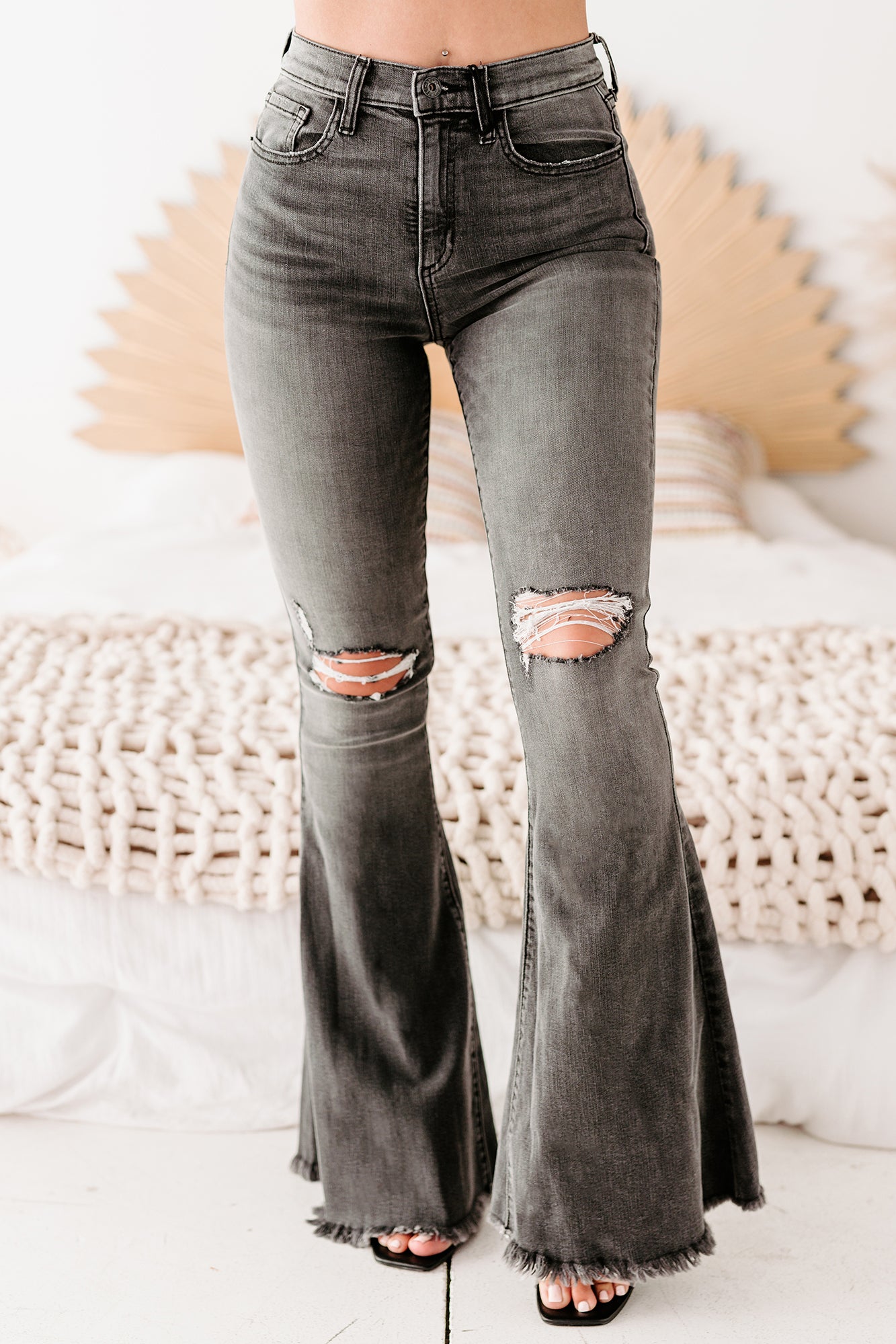 Spencer Mid Rise Flared Sneak Peek Jeans (Black)-The Formal Wear