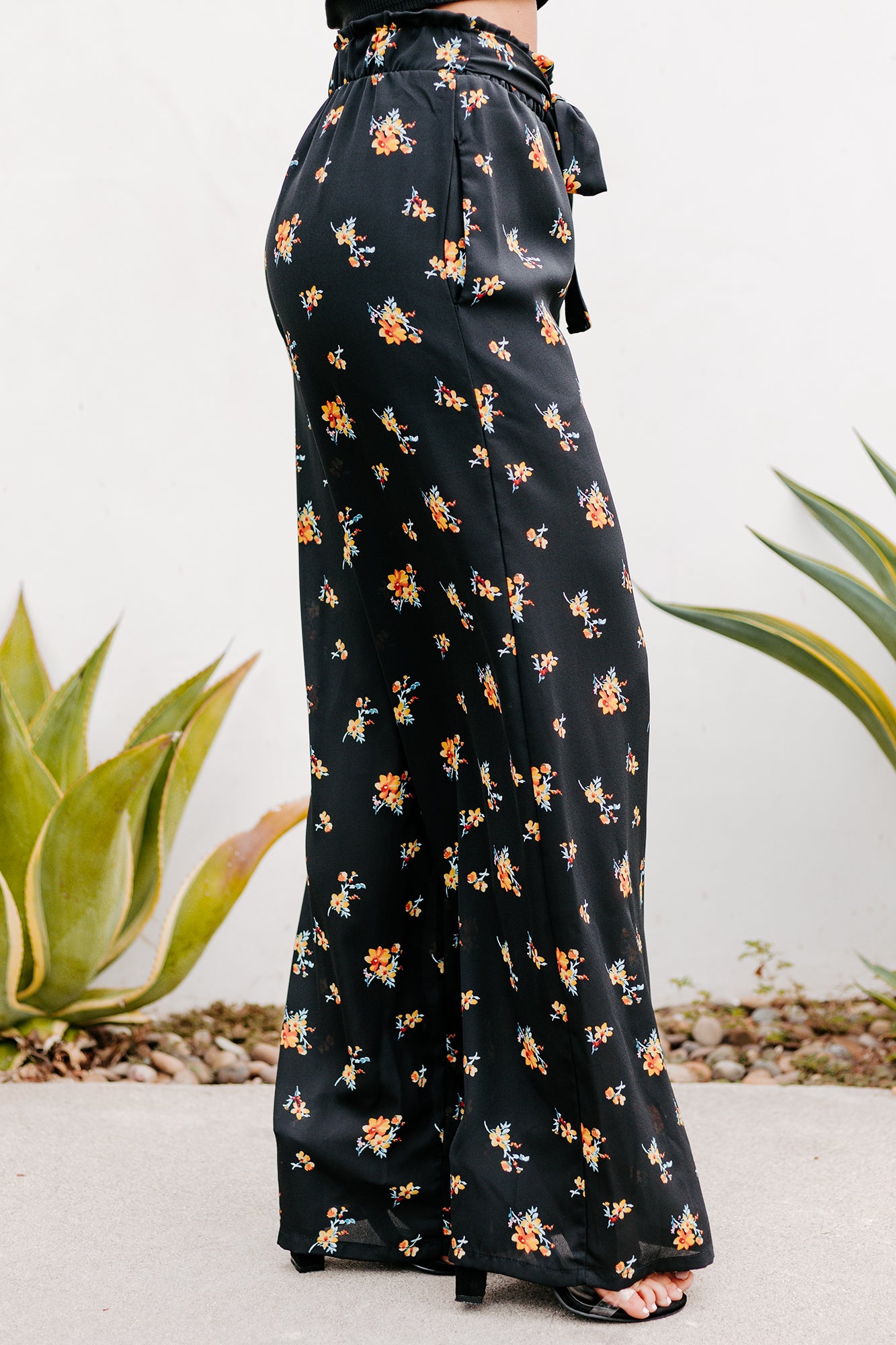 Addicted To Love Floral Print Wide Leg Pants (Black)-The Formal Wear