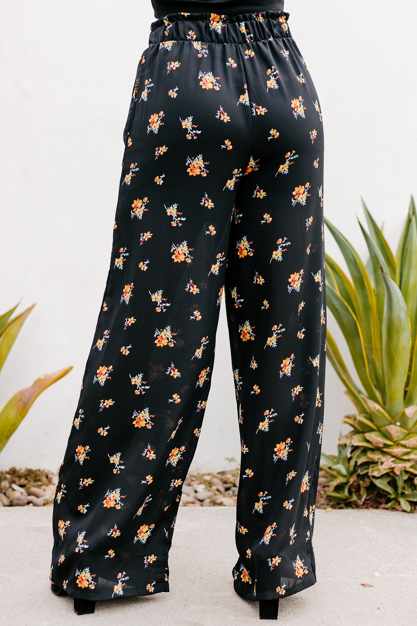 Addicted To Love Floral Print Wide Leg Pants (Black)-The Formal Wear