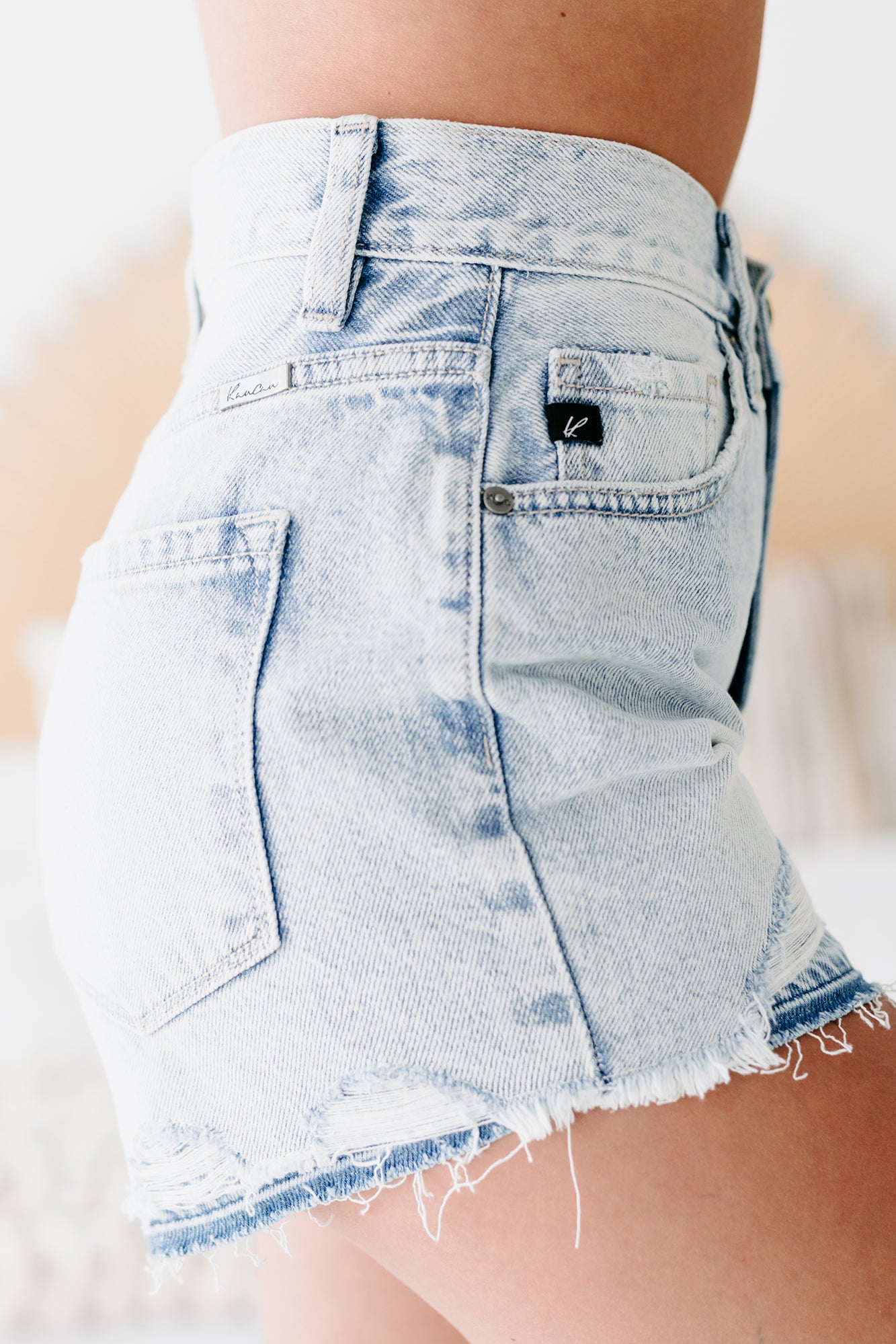 Making Trouble Kancan High Rise Hem Patch Shorts (Light Stone)-The Formal Wear