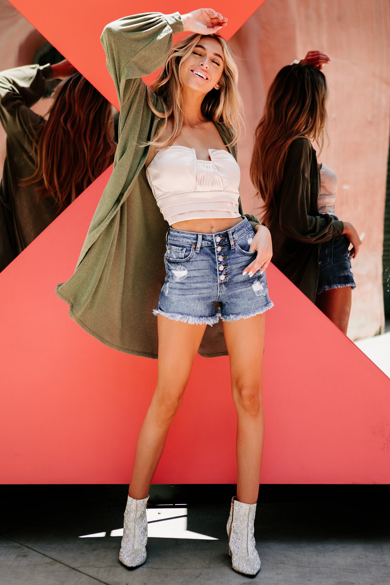 Hampton Hideaway Open Front Hooded Cardigan (Olive)-The Formal Wear