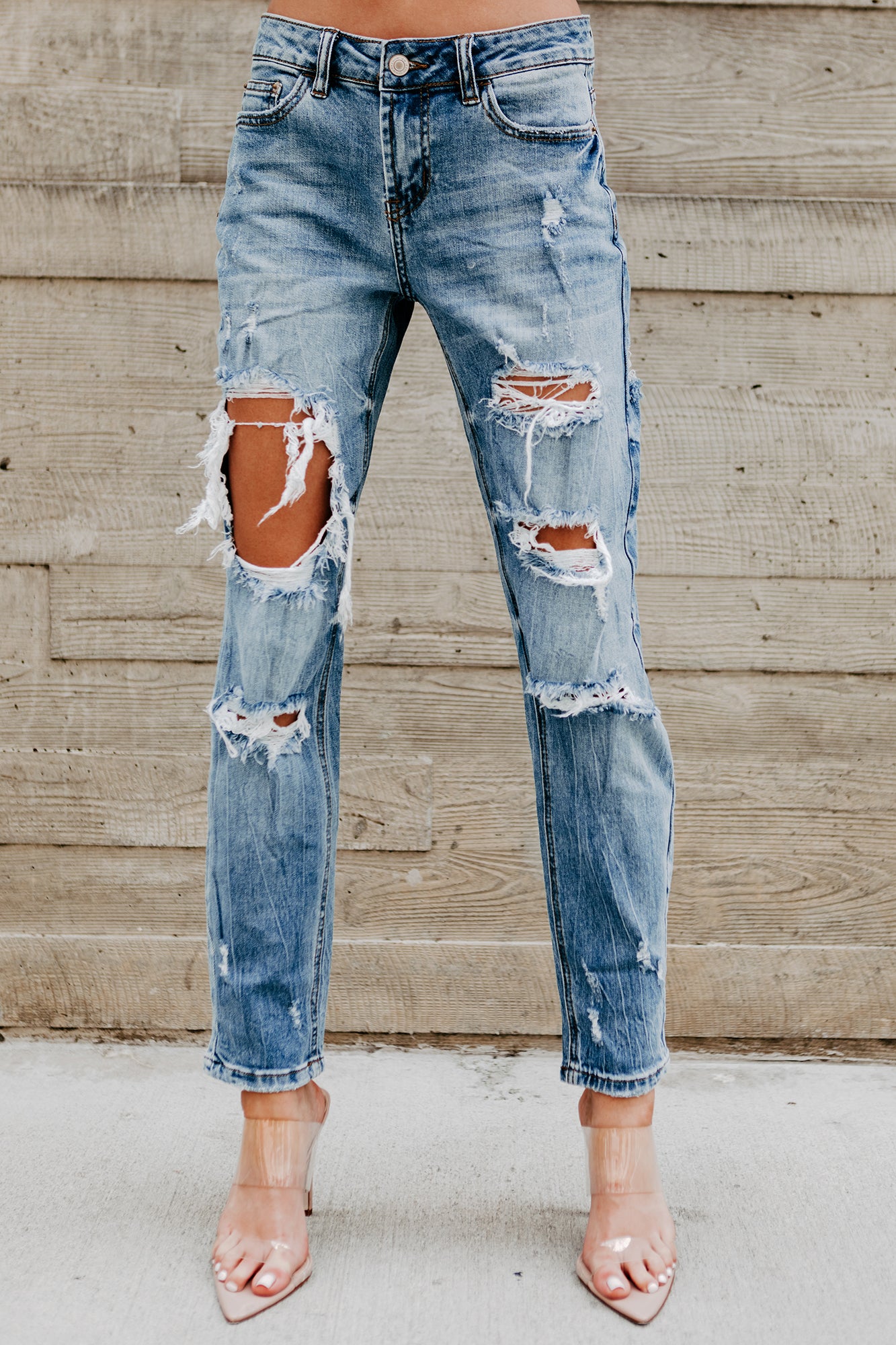 As You Wish Mid-Rise Distressed Boyfriend Jeans (Medium)-The Formal Wear