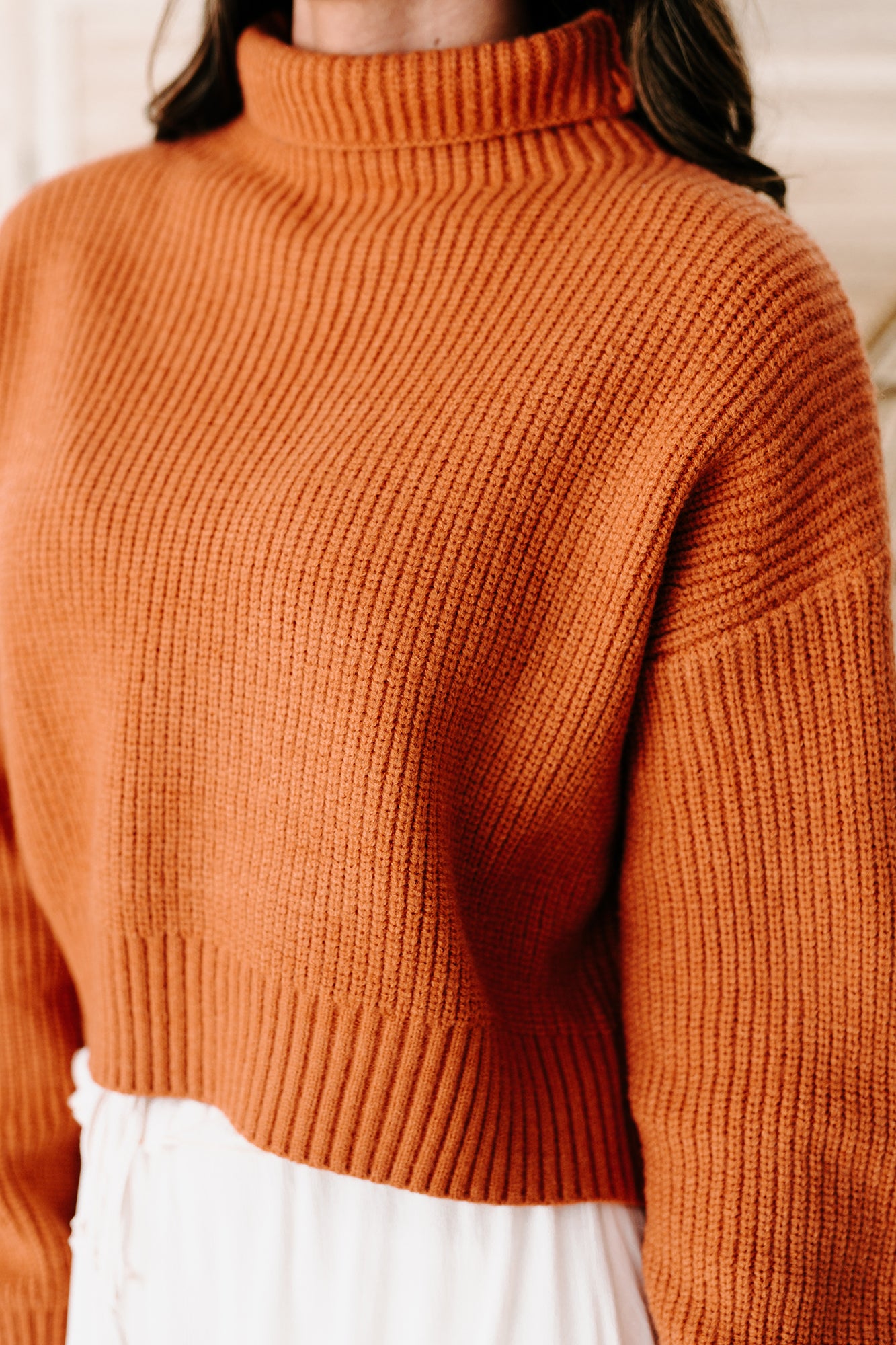 Francesca Cropped Mock Neck Sweater (Butterscotch)-The Formal Wear