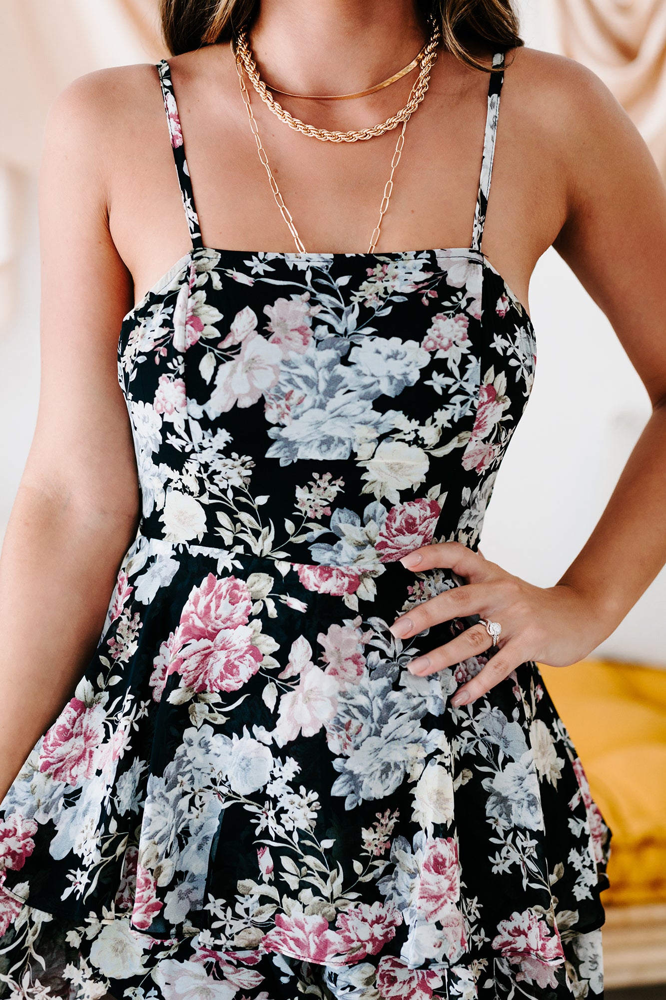 Maximum Cuteness Floral Tie-Back Romper (Black)-The Formal Wear