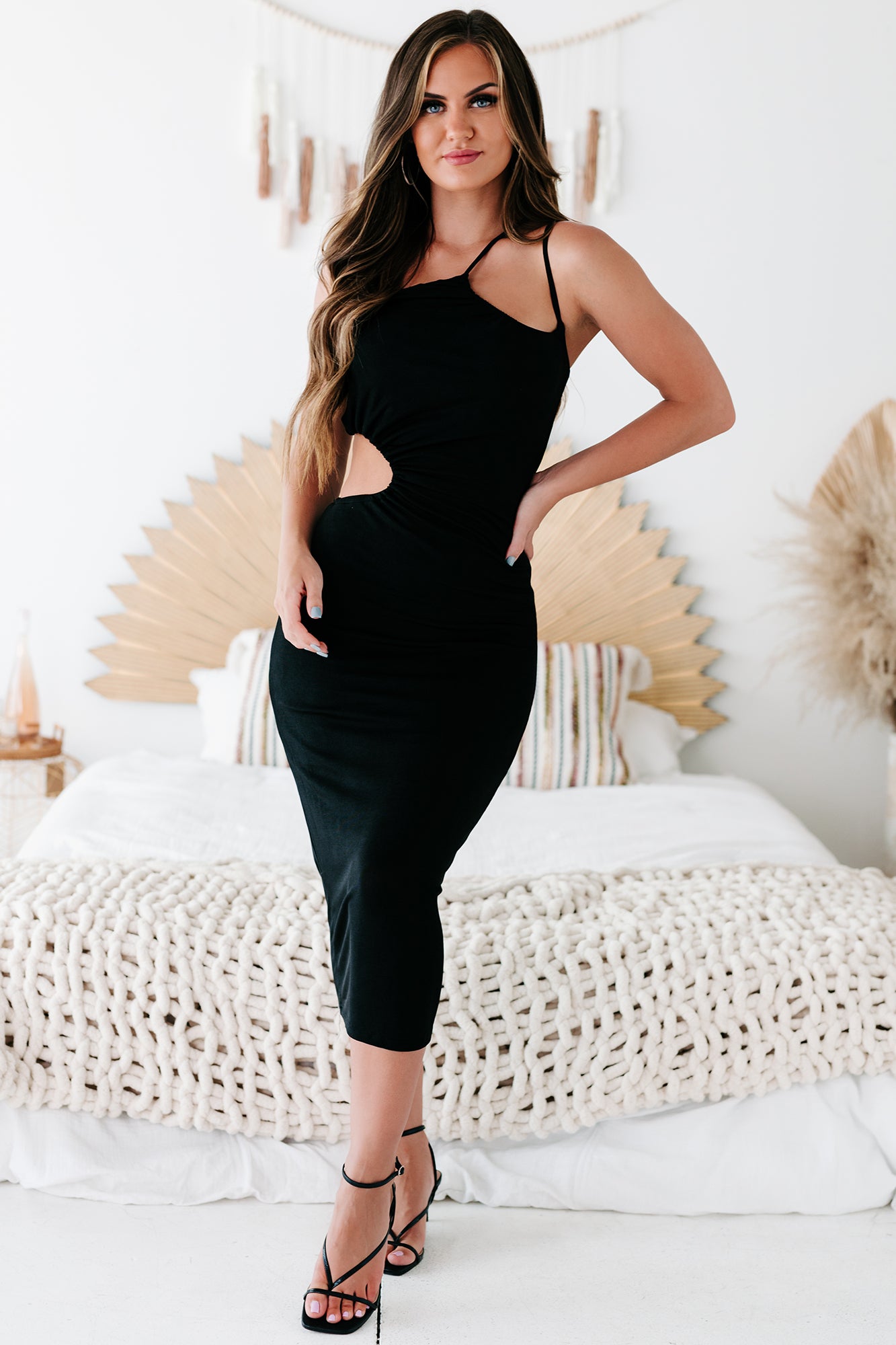 Wild Guess One-Shoulder Bodycon Midi Dress (Black)-The Formal Wear