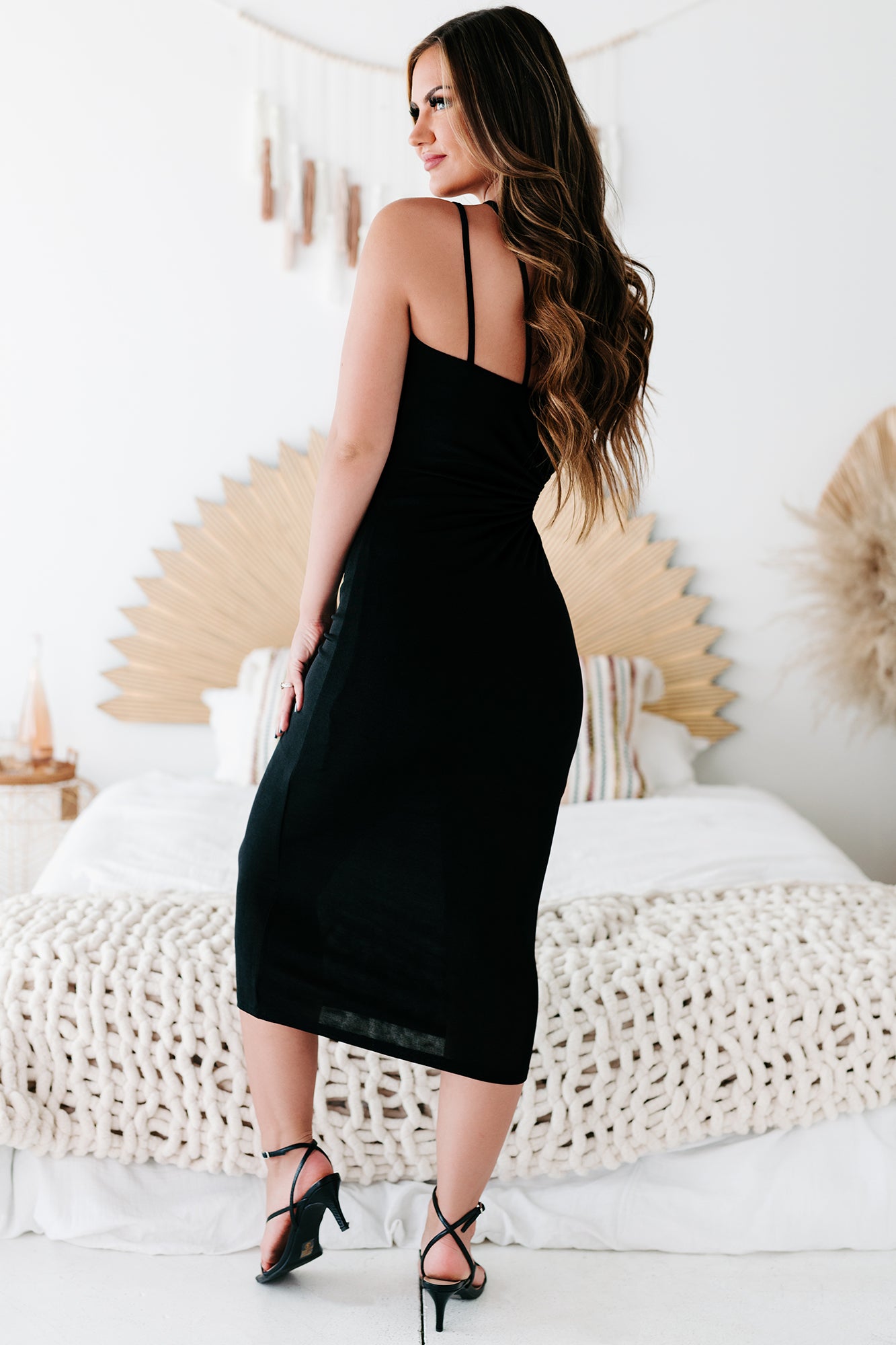 Wild Guess One-Shoulder Bodycon Midi Dress (Black)-The Formal Wear