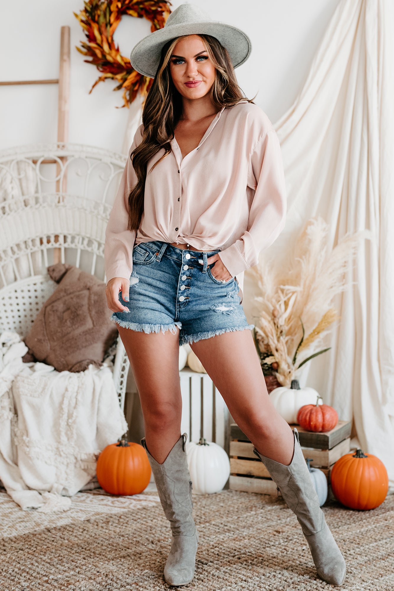 State Your Case  Satin Twist Front Button-Down Top (Nude)-The Formal Wear