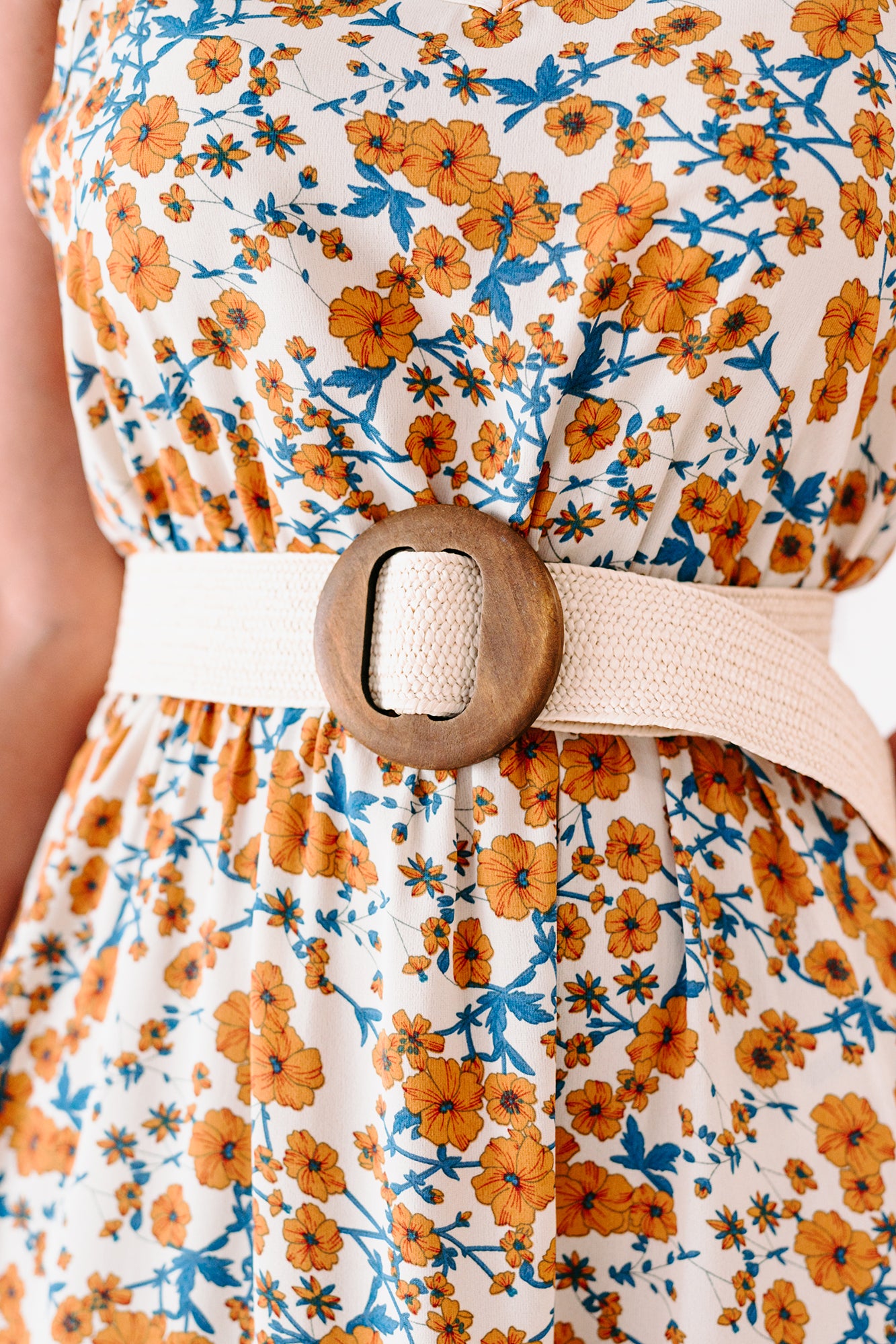 Gone Full Circle Woven Elastic Wood Buckle Belt (Ivory)-The Formal Wear