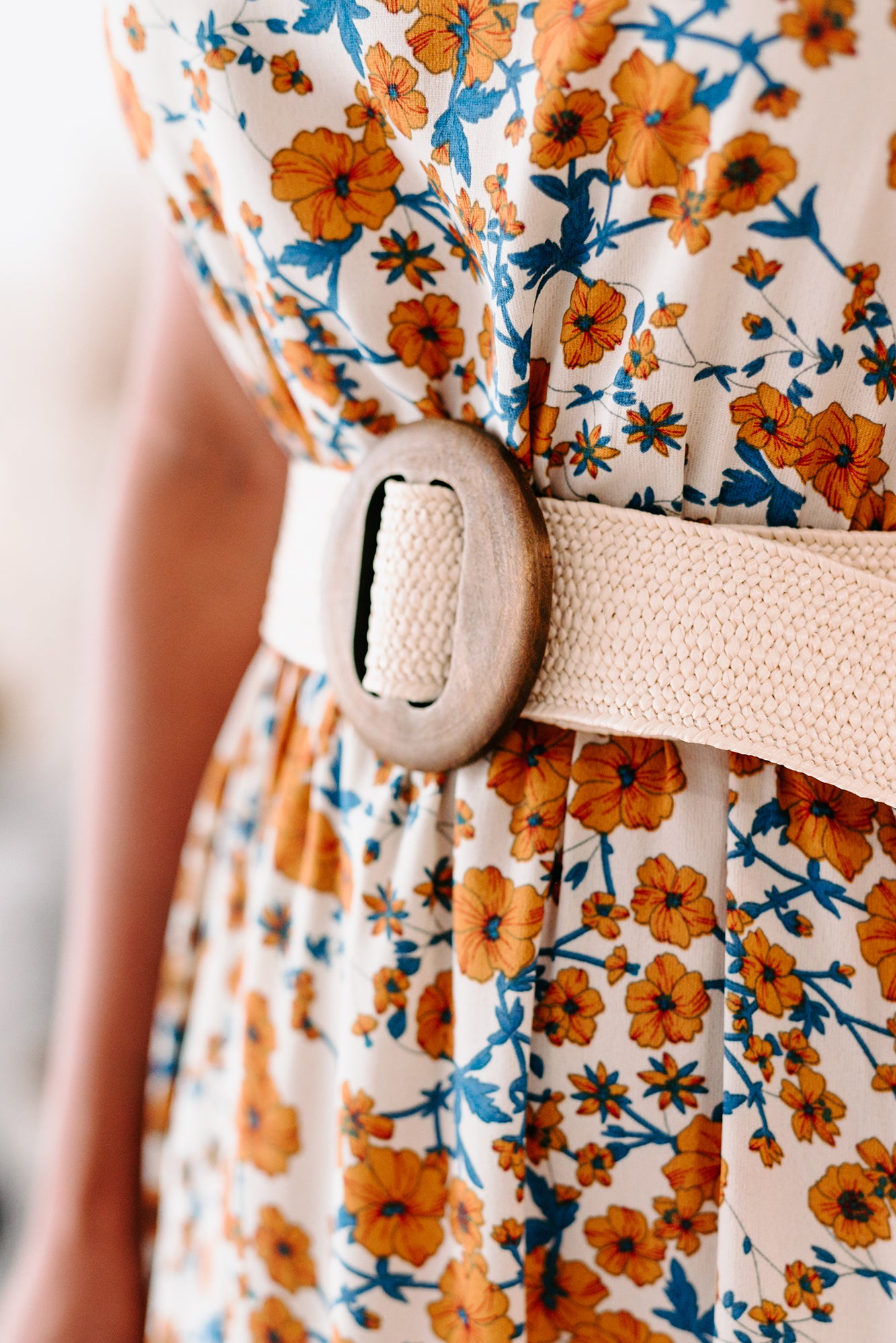 Gone Full Circle Woven Elastic Wood Buckle Belt (Ivory)-The Formal Wear