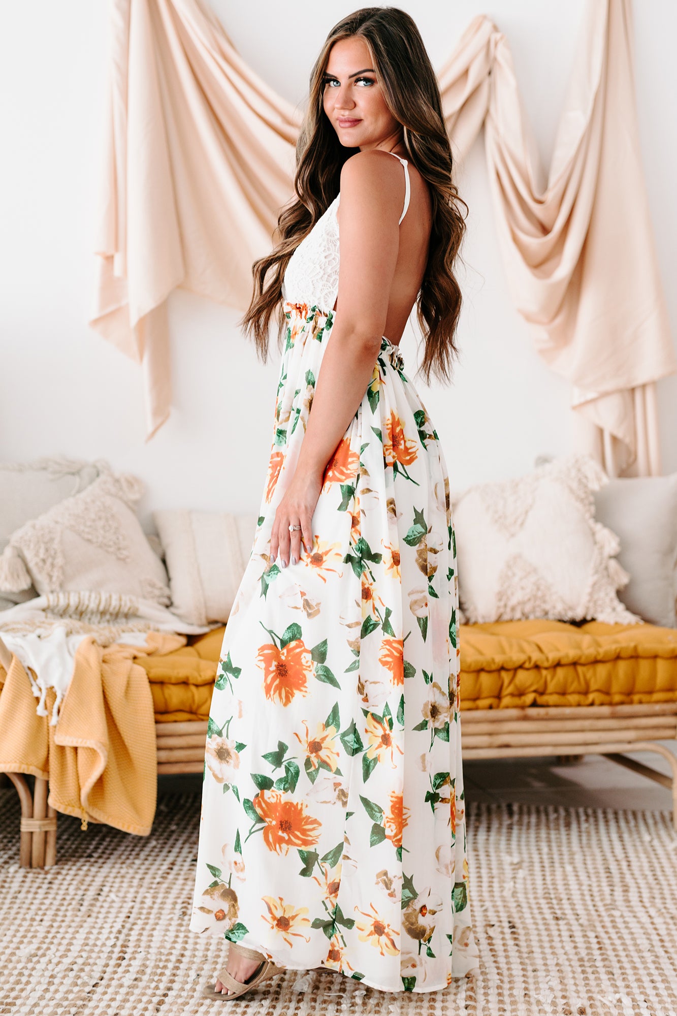 Garden Meandering Crochet Floral Maxi Dress (Floral)-The Formal Wear
