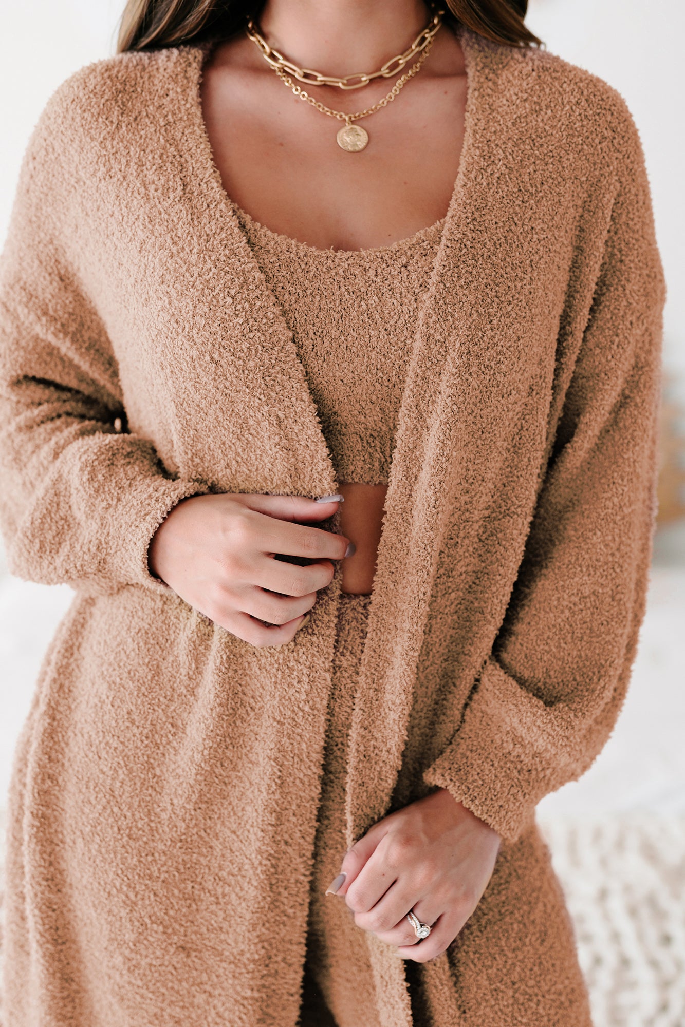 Teddy To Go Fuzzy Three Piece Set (Mocha)-The Formal Wear