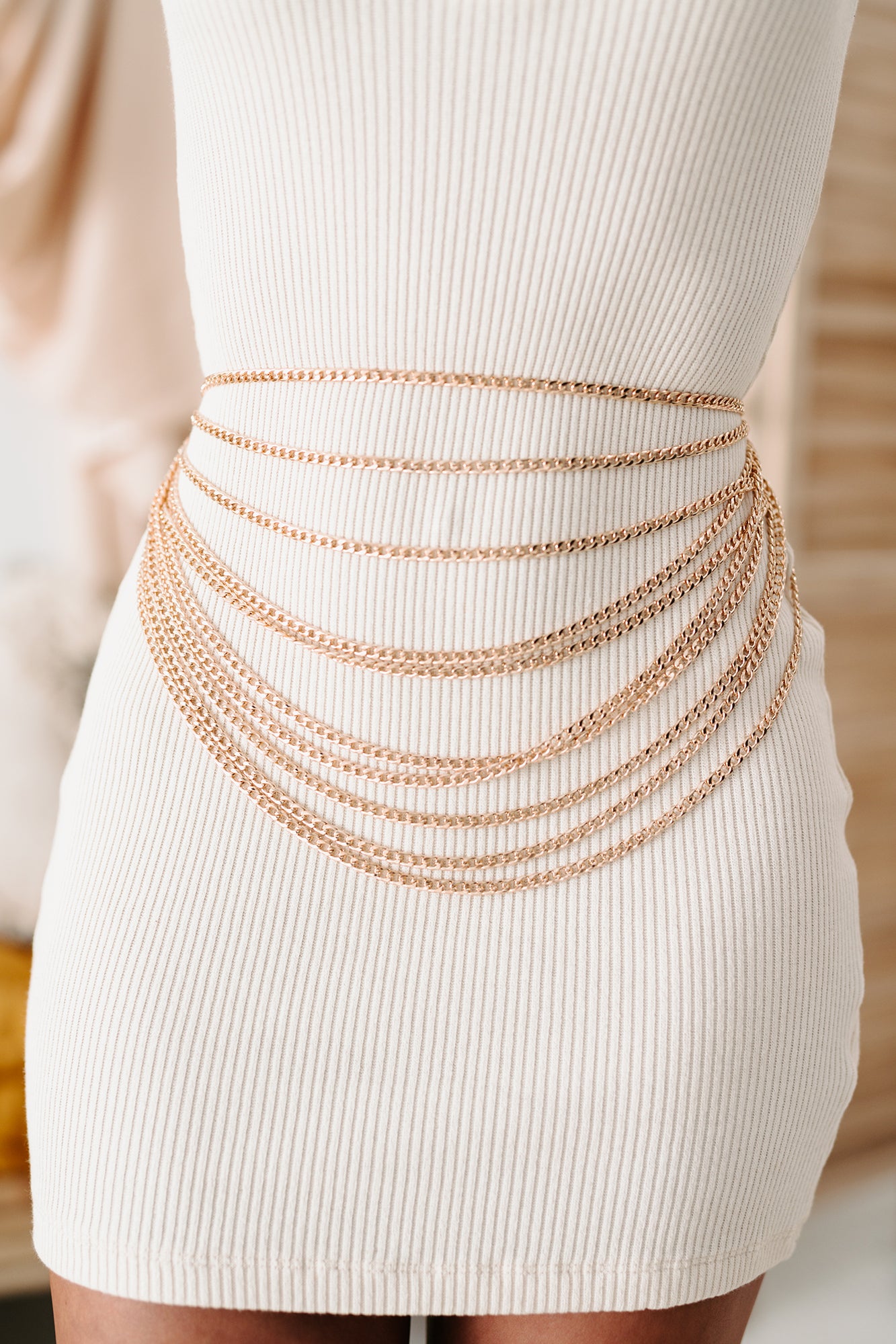 Flair For The Dramatic Draped Multi-Chain Belt (Rose Gold)-The Formal Wear