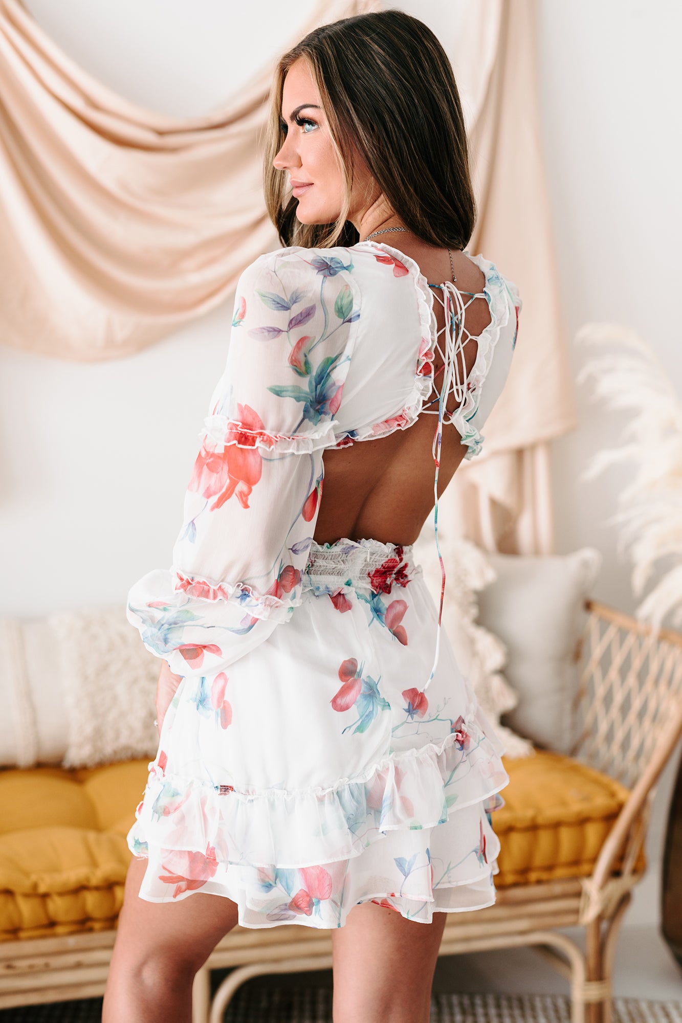 Parade Pretty Ruffled Cut-Out Mini Dress (White/Red)-The Formal Wear