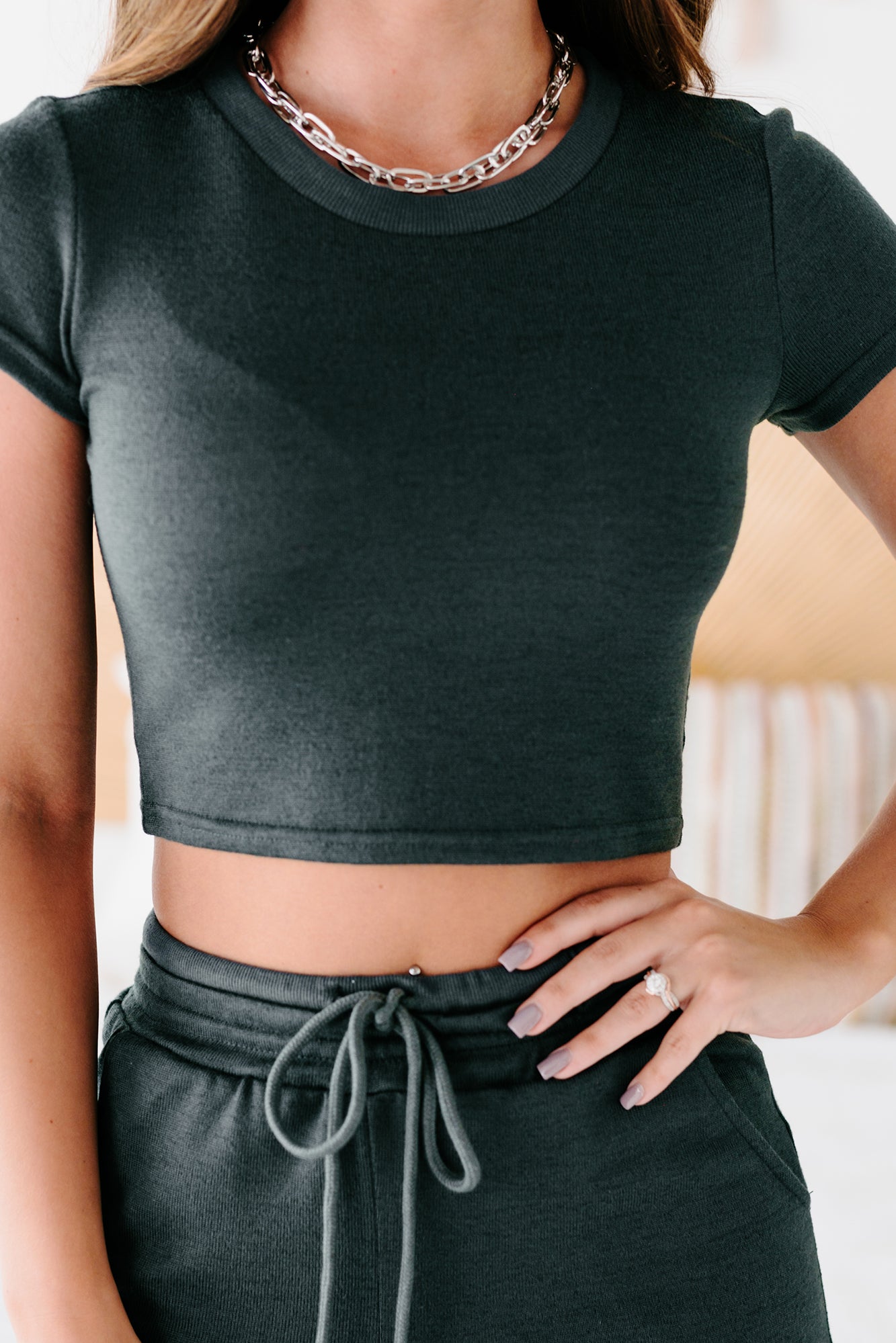 Wave Of Calm Knit Crop Top & Pants Set (Navy)-The Formal Wear